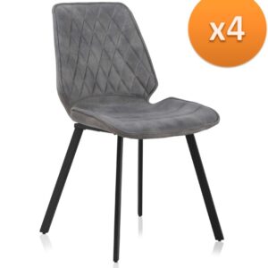 PACK 4 SILLAS TAPIZADAS GRIS CLARO PATAS METALICAS NEGRAS  Gabar