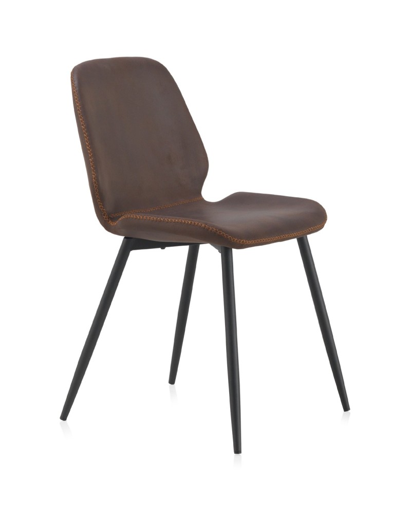 PACK 4 SILLAS TAPIZADAS MARRON PATAS METALICAS NEGRAS