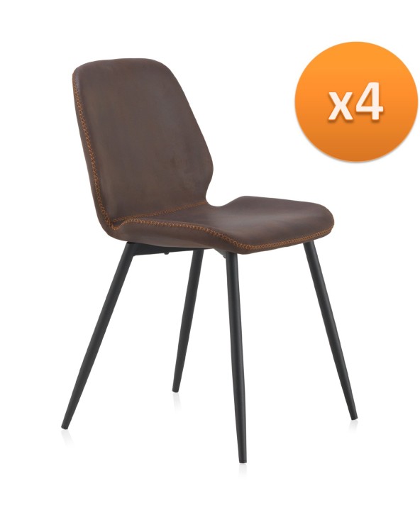 PACK 4 SILLAS TAPIZADAS MARRON PATAS METALICAS NEGRAS - Imagen 2