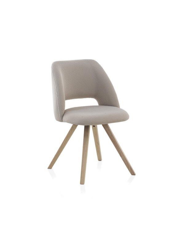 SILLA TAPIZADA NIDO DE ABEJA EN BEIG CON PATAS MADERA NATURAL HE - Imagen 2