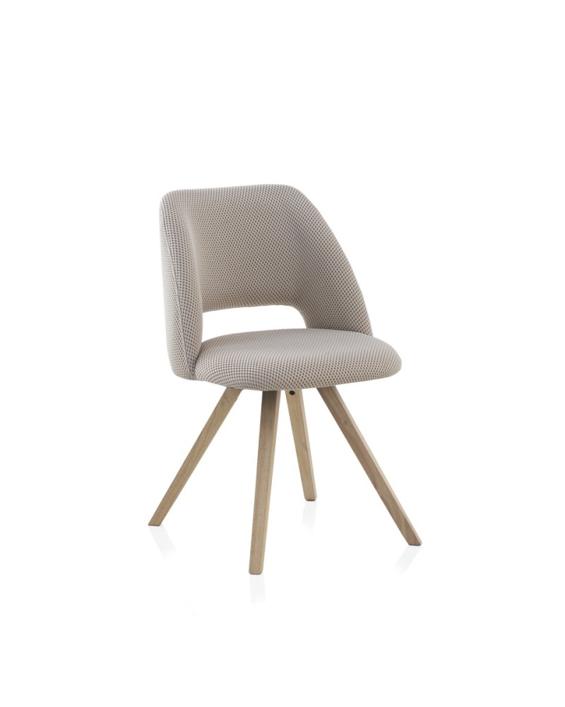 SILLA TAPIZADA NIDO DE ABEJA EN BEIG CON PATAS MADERA NATURAL HE Gabar