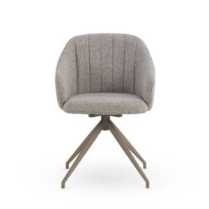 SILLON GIRATORIO TAPIZADO EN CHENILLA COLOR MARRON Y PATAS DE ME  Gabar