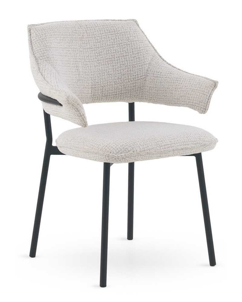 SILLON TAPIZADO CHENILLA JASPEADO BLANCO CON PATAS METALICAS NEG Gabar