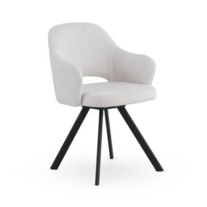 SILLON GIRATORIO TAPIZADO EN CHENILLA COLOR CREMA Y PATAS DE MET  Gabar