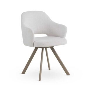 SILLON GIRATORIO TAPIZADO EN CHENILLA COLOR CREMA Y PATAS DE MET  Gabar