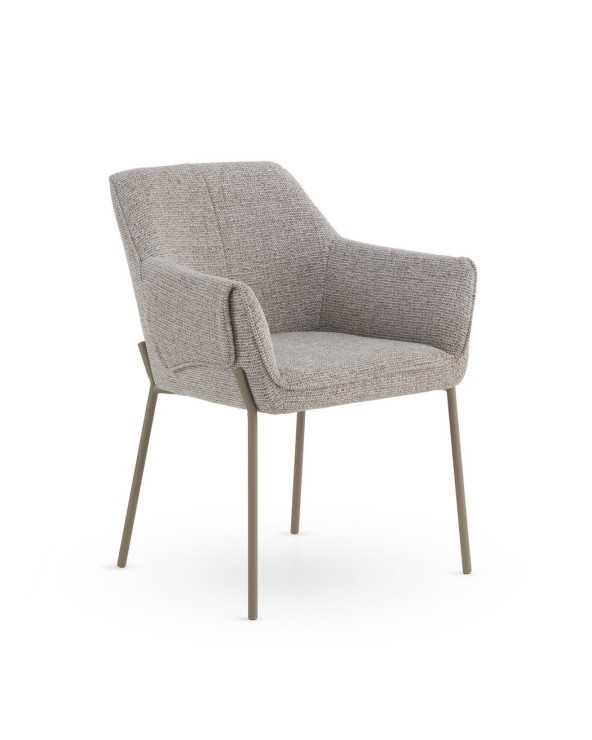 SILLON TAPIZADO EN CHENILLA COLOR MARRON Y PATAS DE METAL COLOR - Imagen 2