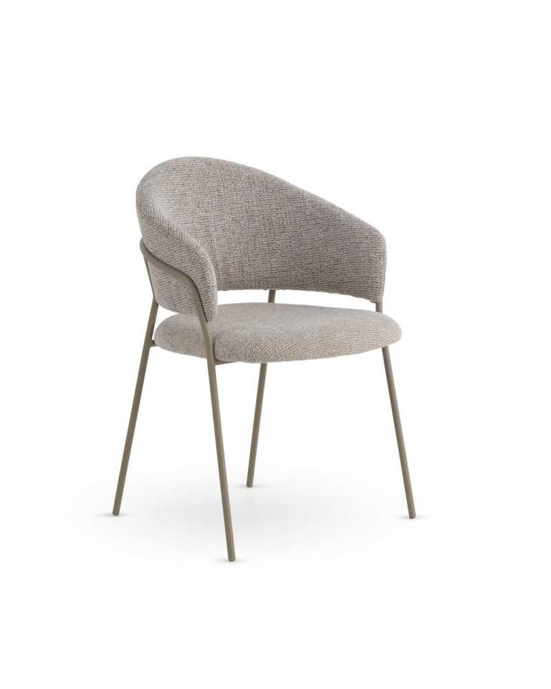 SILLON TAPIZADOS EN CHENILLA COLOR MARRON Y PATAS DE METAL COLOR