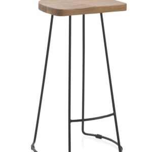 TABURETE MADERA MACIZA DE ACACIA CON PATAS METALICAS NEGRAS  Gabar