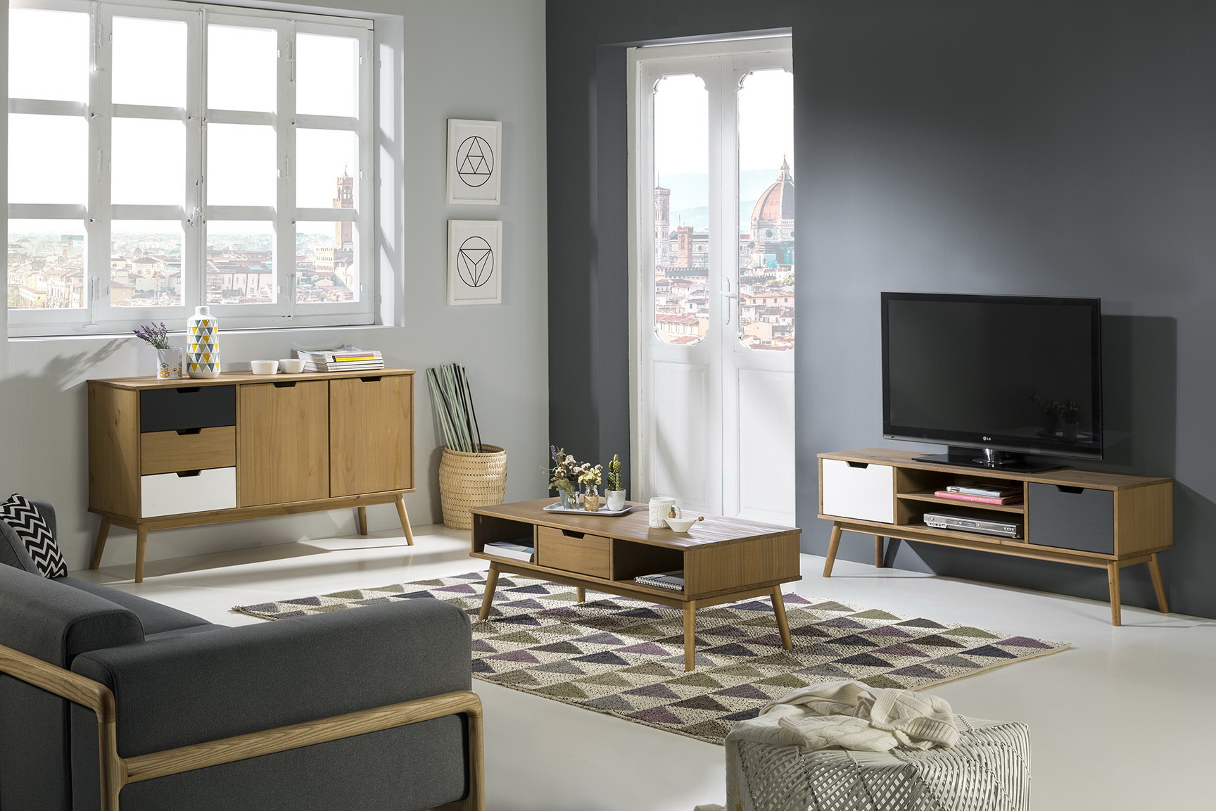 MUEBLE TV CUSCO 2P CERA/GRIS T-BLANCO - Imagen 2