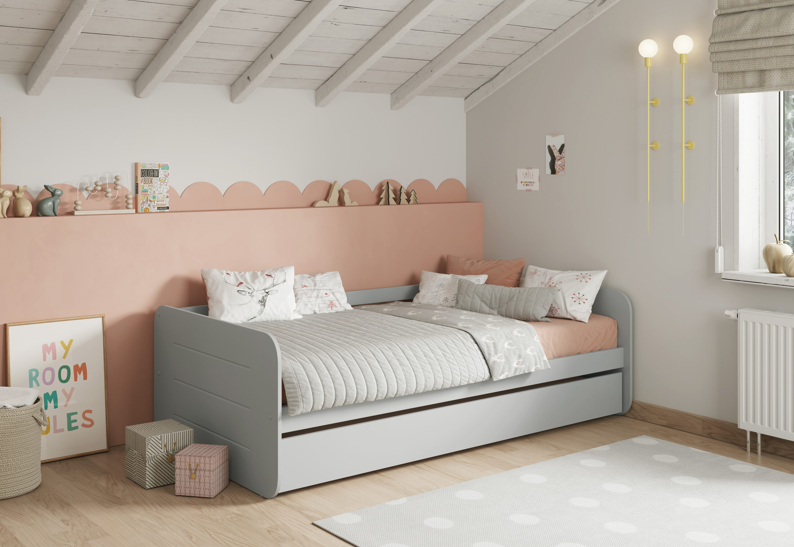 CAMA NIDO REDONA 90CM GRIS C/SMA - Imagen 4
