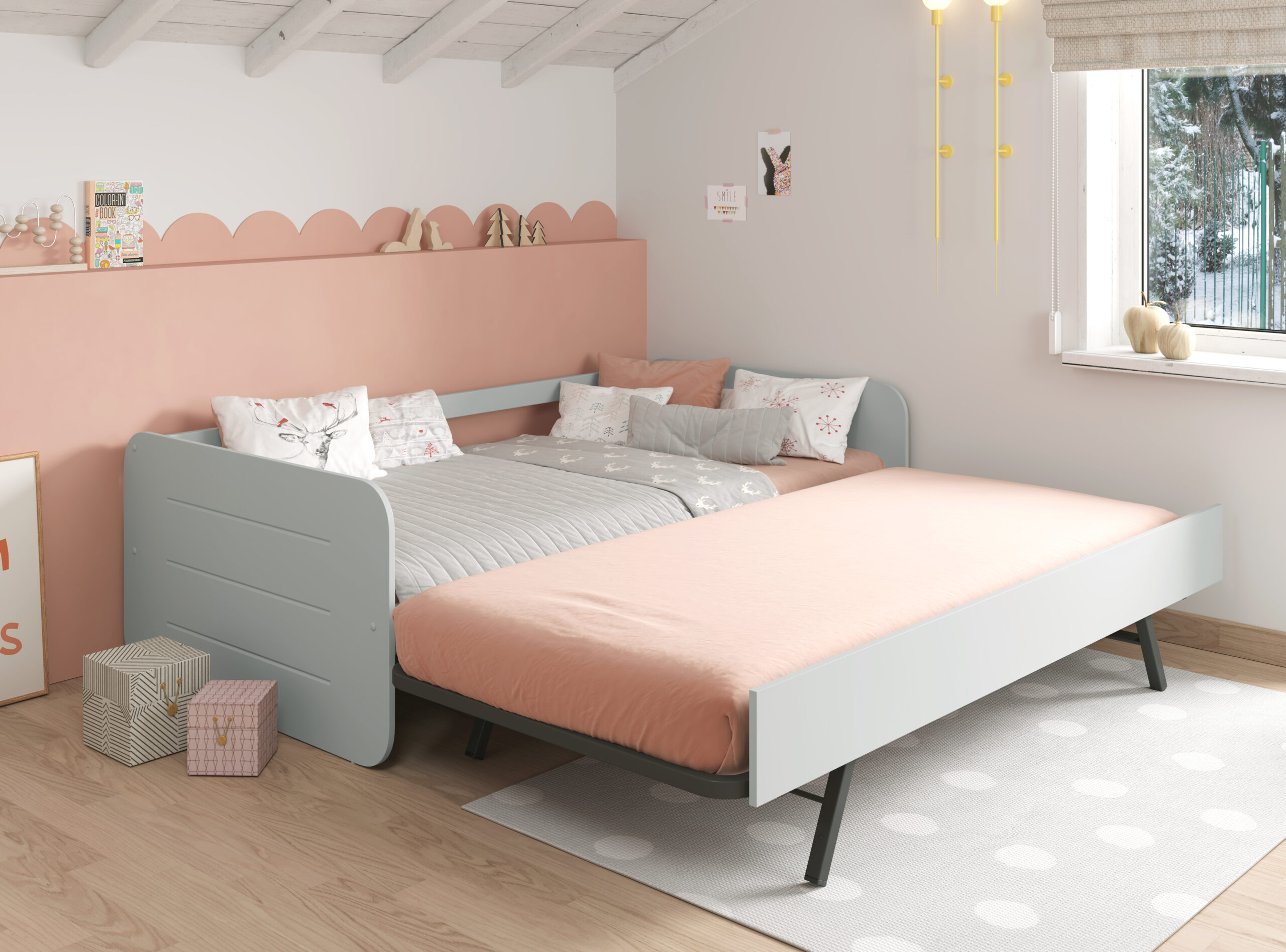 CAMA NIDO REDONA 90CM GRIS C/SMA - Imagen 5