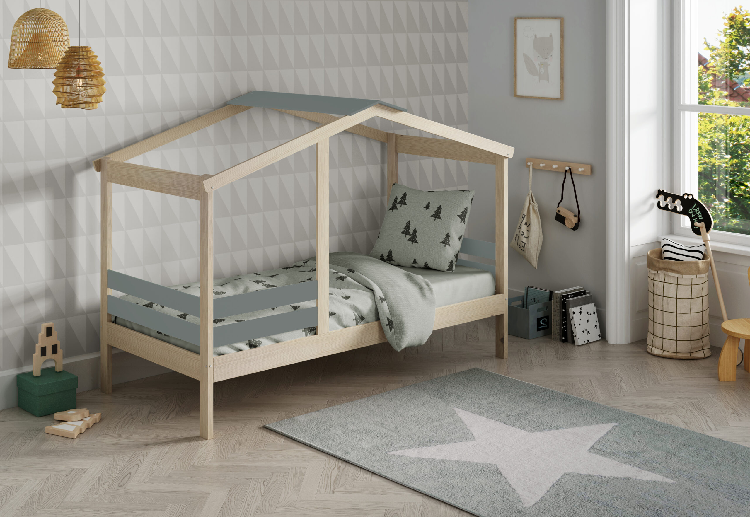 CAMA CABAÑA ANGEL 90CM CERA BLANCA/VERDE KAKI 444C - Imagen 2