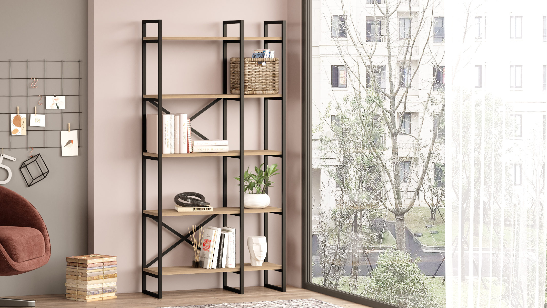 ESTANTERIA DUSAN 87.5CM SEPET/METAL NEGRO 5 ESTANT - Imagen 6