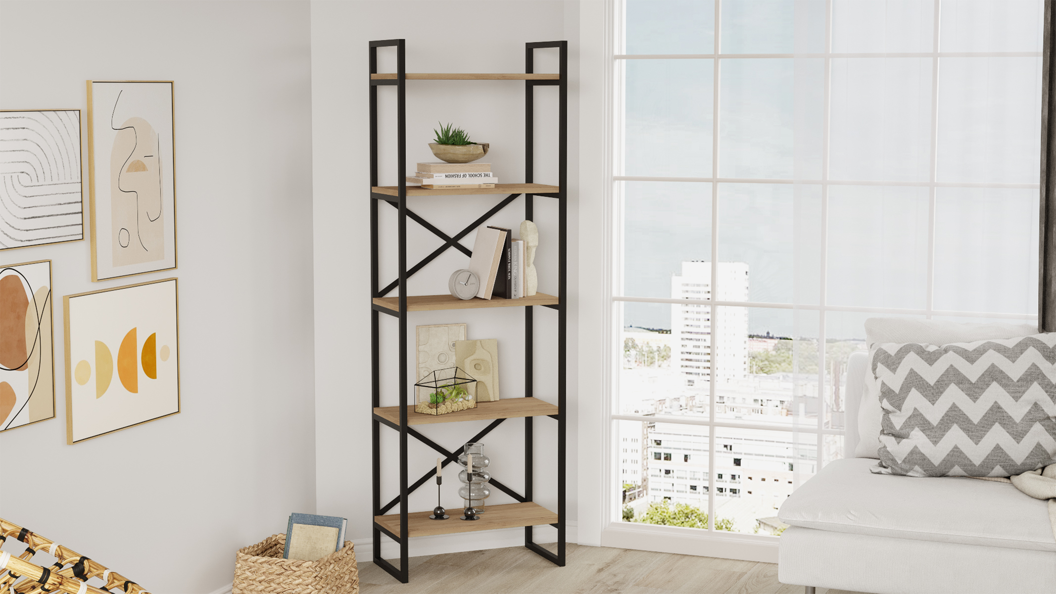 ESTANTERIA DUSAN 58CM SEPET/METAL NEGRO 5 ESTANTES - Imagen 6