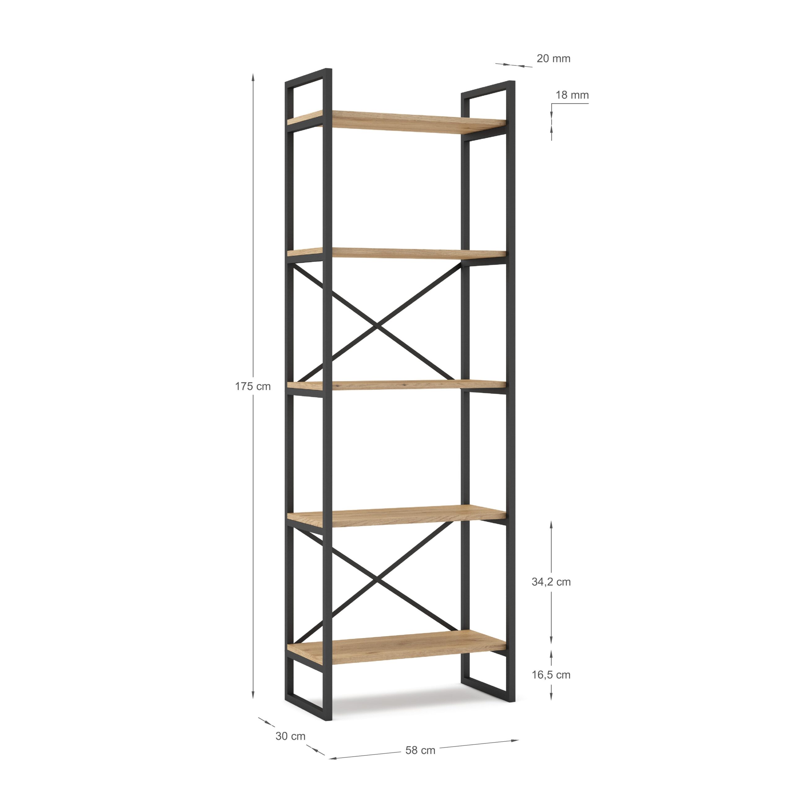 ESTANTERIA DUSAN 58CM SEPET/METAL NEGRO 5 ESTANTES - Imagen 7