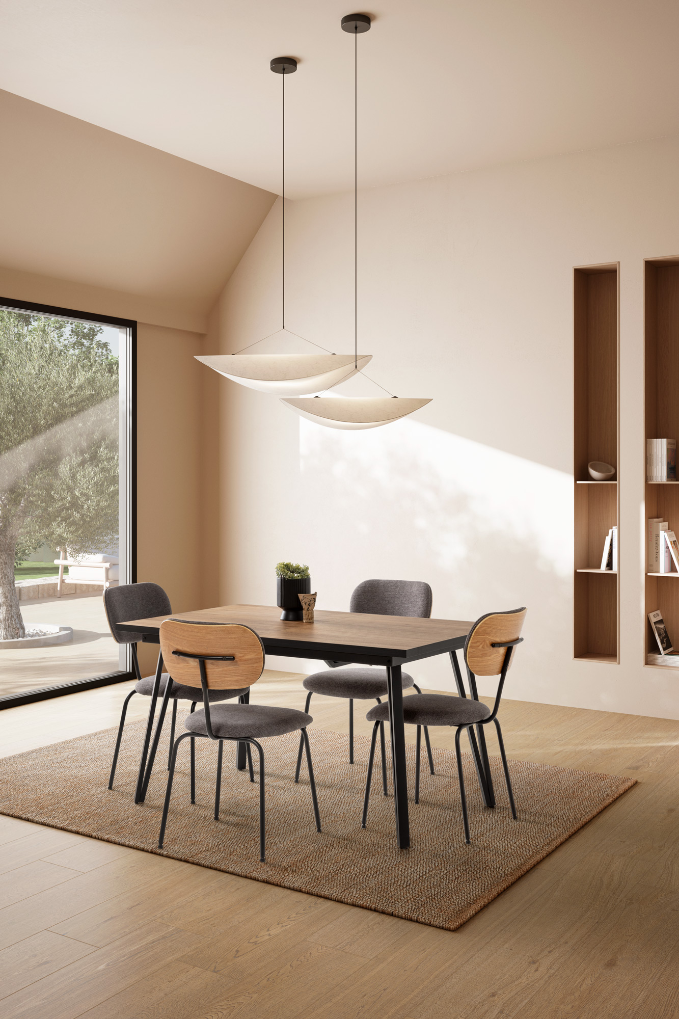 MESA RECT. Ext/Negro CLEO 140/180 NATURAL/CANTO BO - Imagen 2