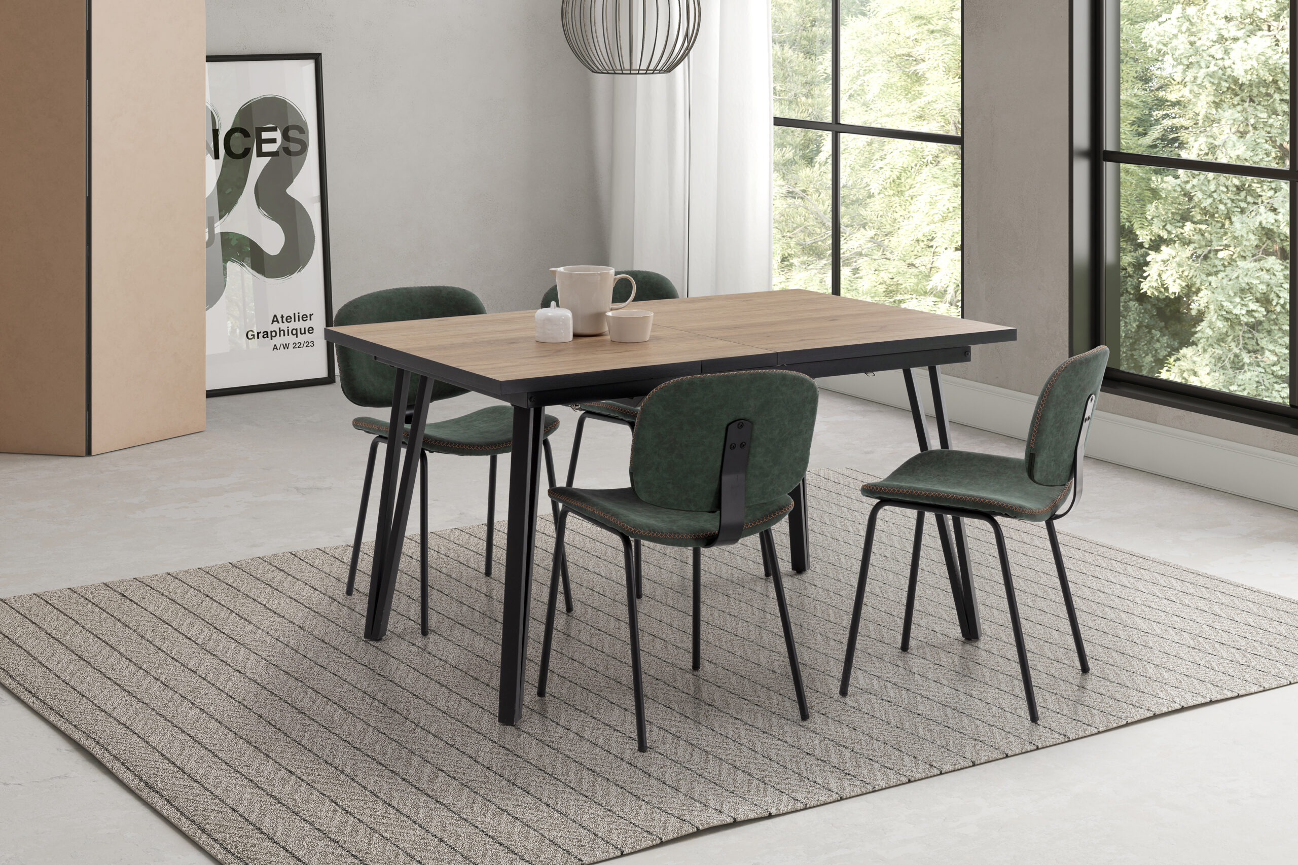 MESA RECT. Ext/Negro CLEO 140/180 NATURAL/CANTO BO - Imagen 5