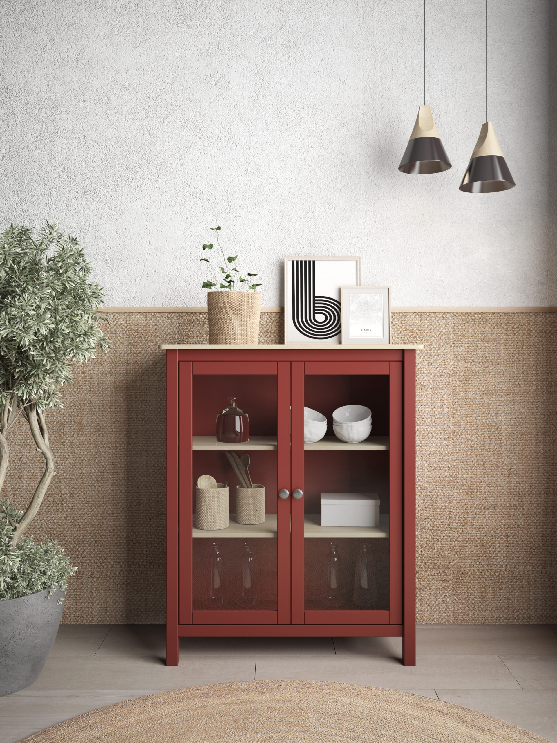 VITRINA MISTI 2P BURDEOS/ROBLE - Imagen 2