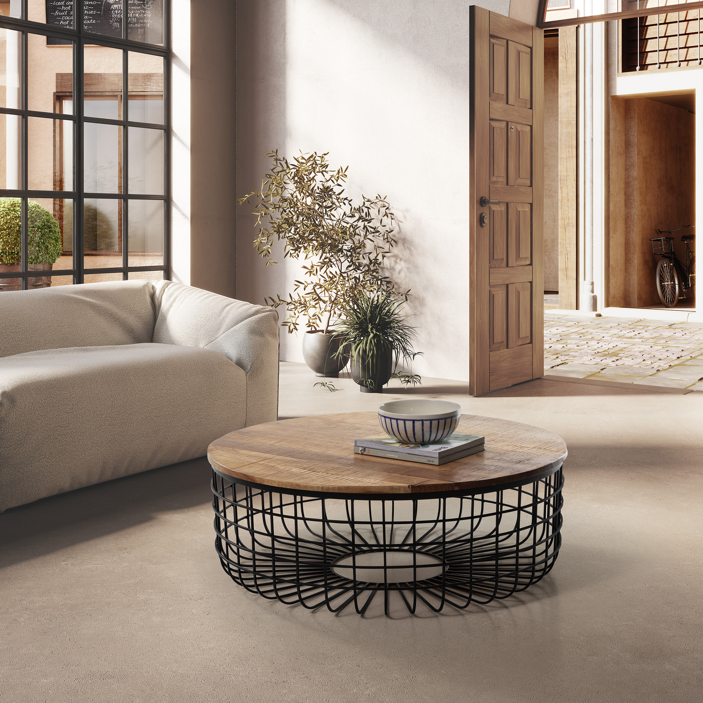 MESA CENTRO REDONDA SUVAN ACACIA PATA METAL - Imagen 2