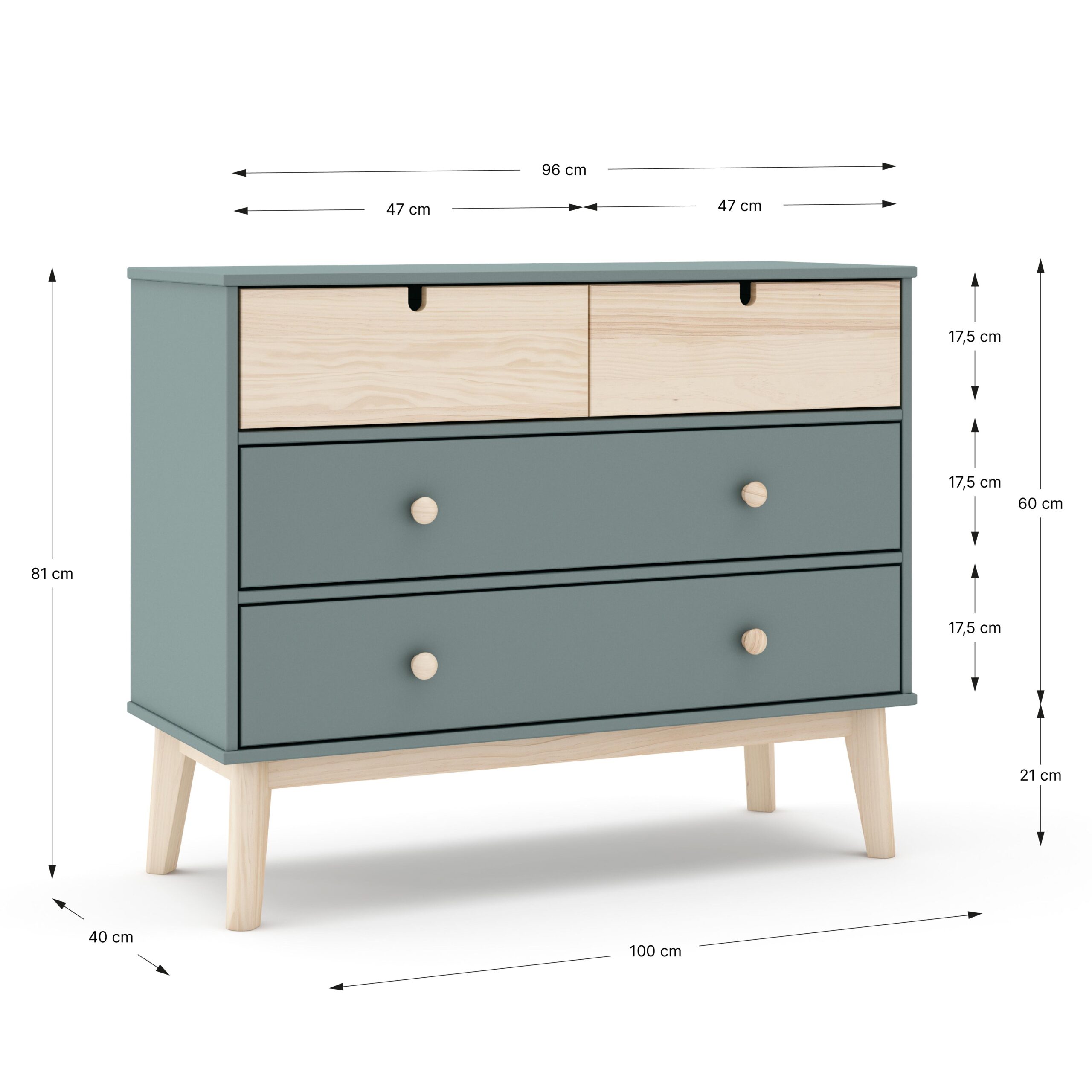 COMODA ESTEFANIA 2+2C VERDE KAKI 444C/CERA BLANCA - Imagen 3