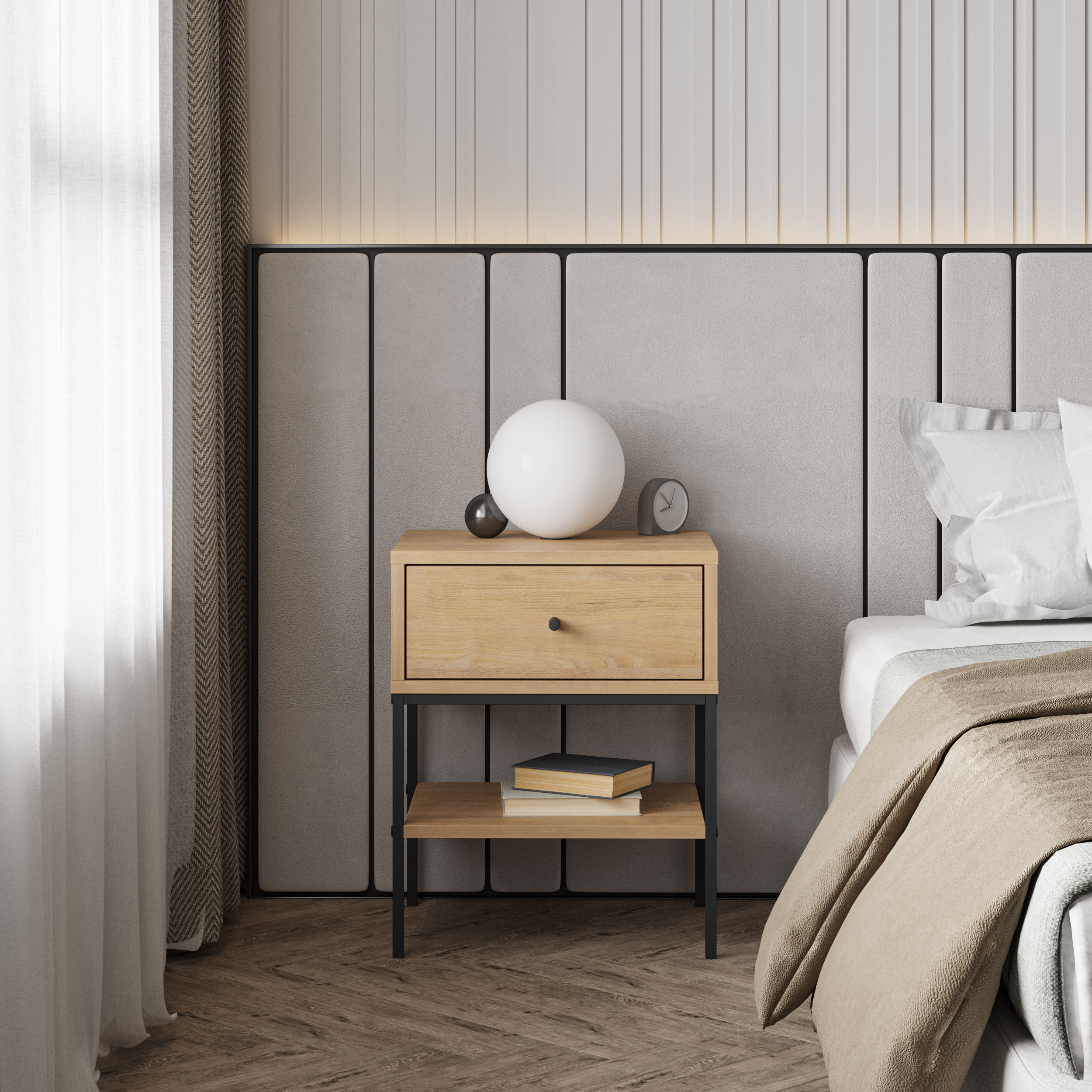 MESITA LISA 1C ROBLE PATA METAL - Imagen 5