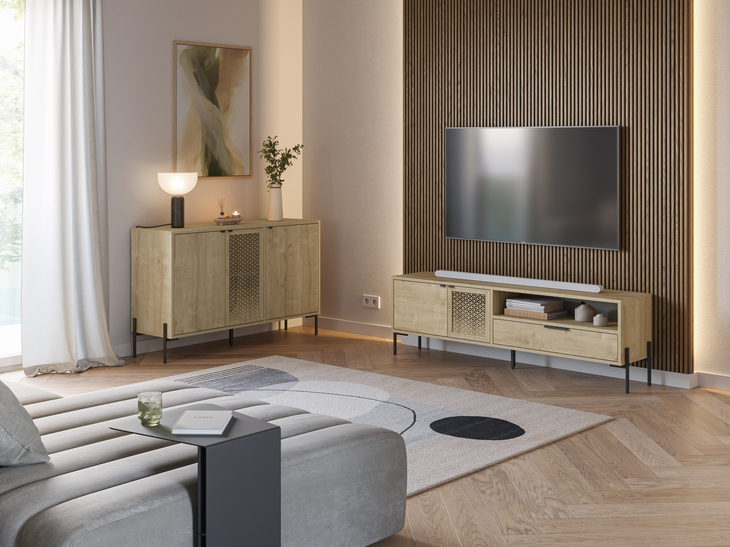 APARADOR INCA 3P ROBLE PATA METAL - Imagen 3