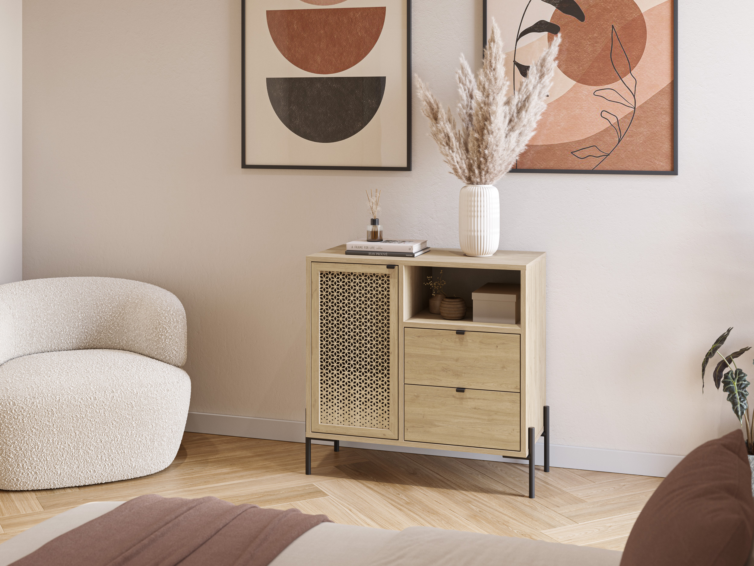 MUEBLE AUX. INCA 1P1H2C ROBLE PATA METAL - Imagen 3