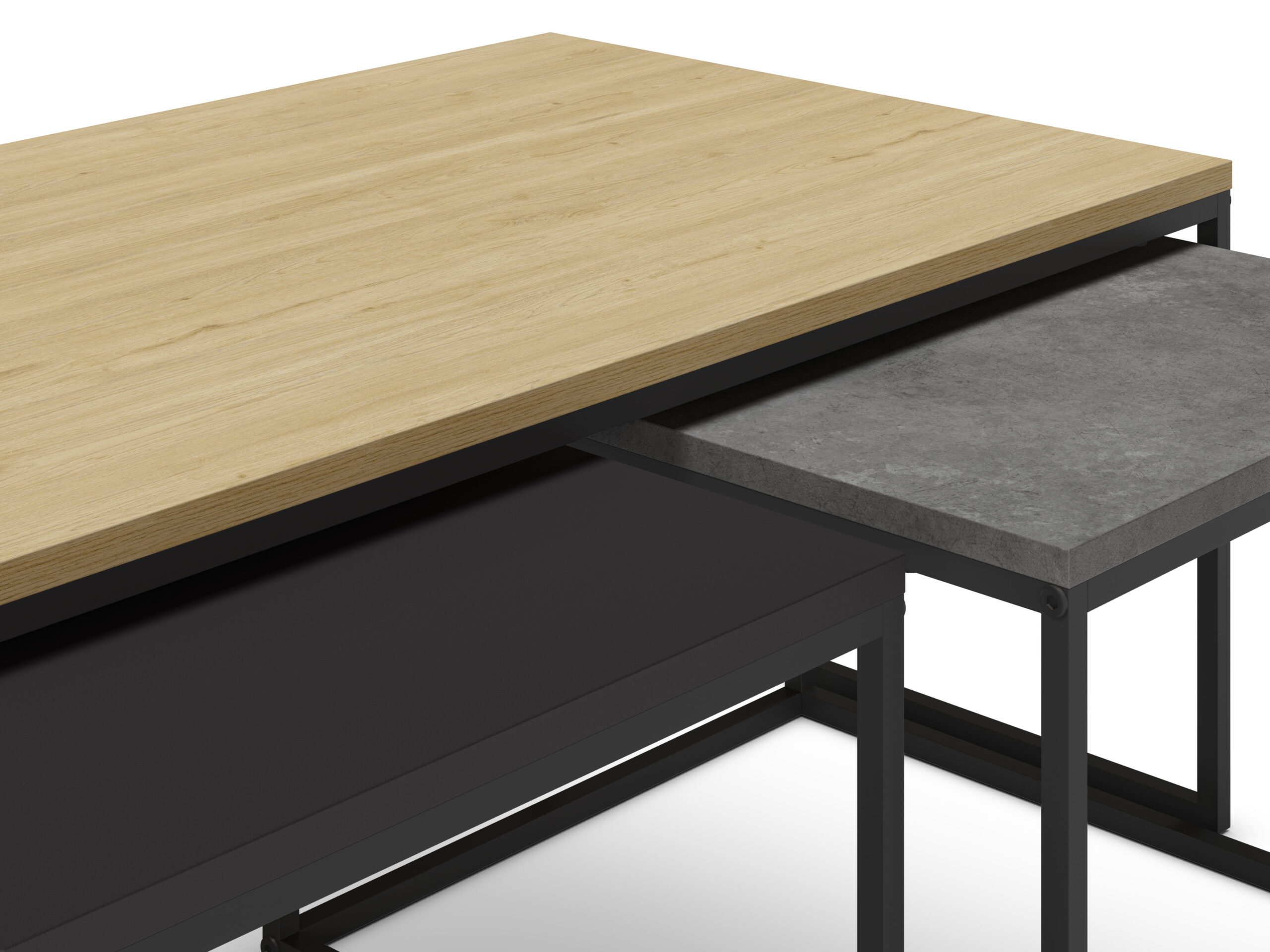 SET 3 MESAS CENTRO CAMELIA ROBLE/CEMENTO/NEGRO SIL - Imagen 5