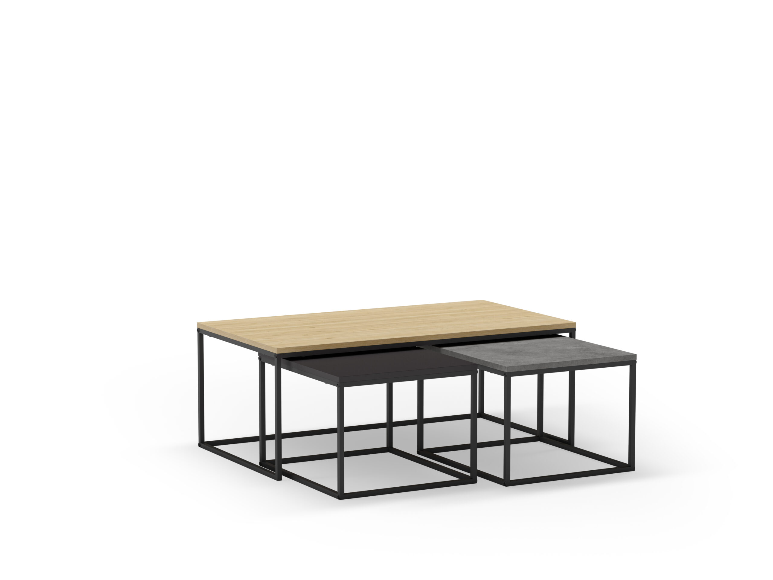 SET 3 MESAS CENTRO CAMELIA ROBLE/CEMENTO/NEGRO SIL