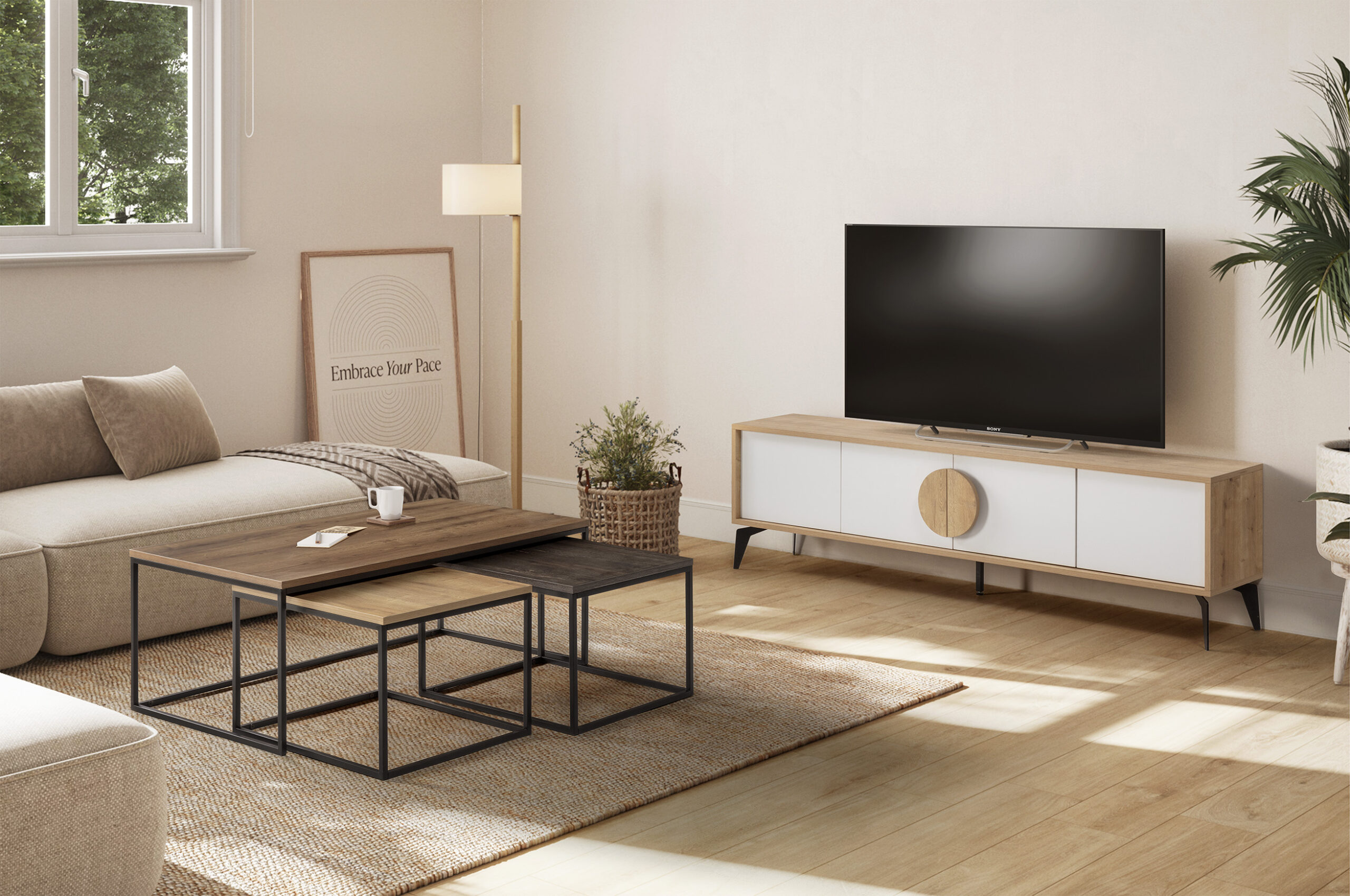 SET 3 MESAS CENTRO CAMELIA NOGAL/ROBLE/MARRON OSCU - Imagen 2