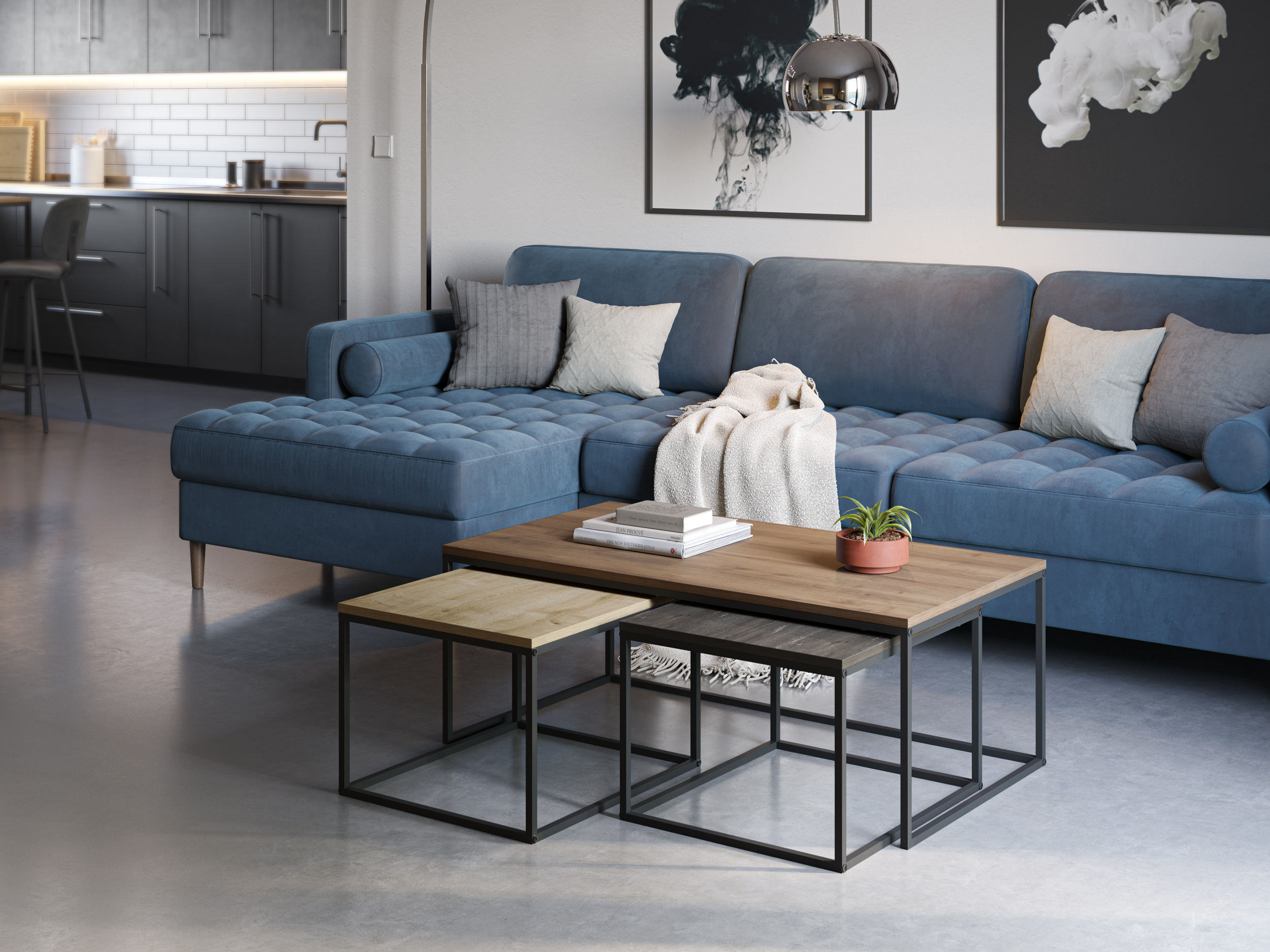 SET 3 MESAS CENTRO CAMELIA NOGAL/ROBLE/MARRON OSCU - Imagen 3