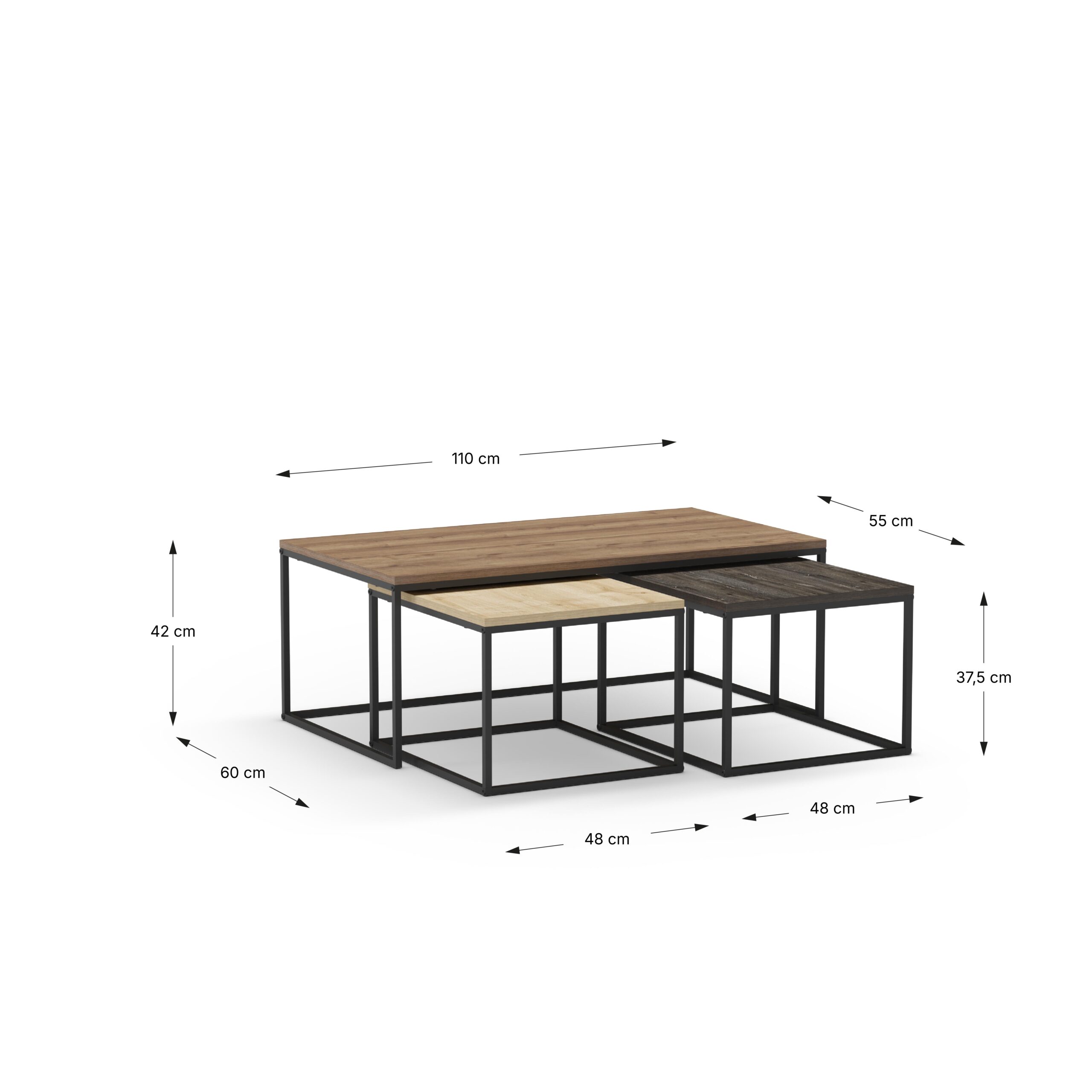 SET 3 MESAS CENTRO CAMELIA NOGAL/ROBLE/MARRON OSCU - Imagen 4