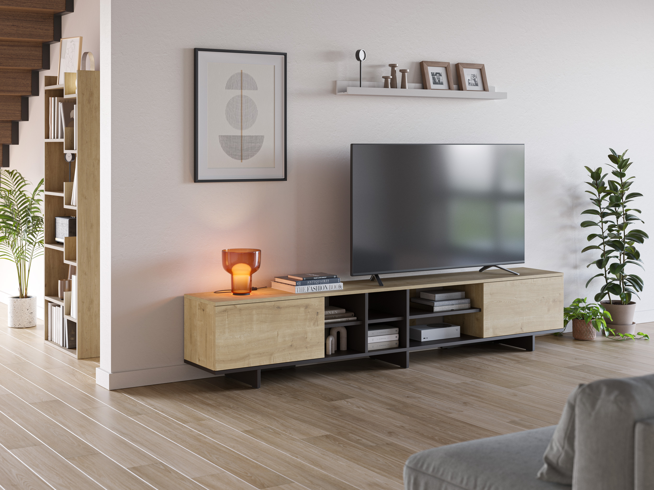 MUEBLE TV CEQUOIA 2P 230CM ROBLE/NEGRO SILKY - Imagen 3