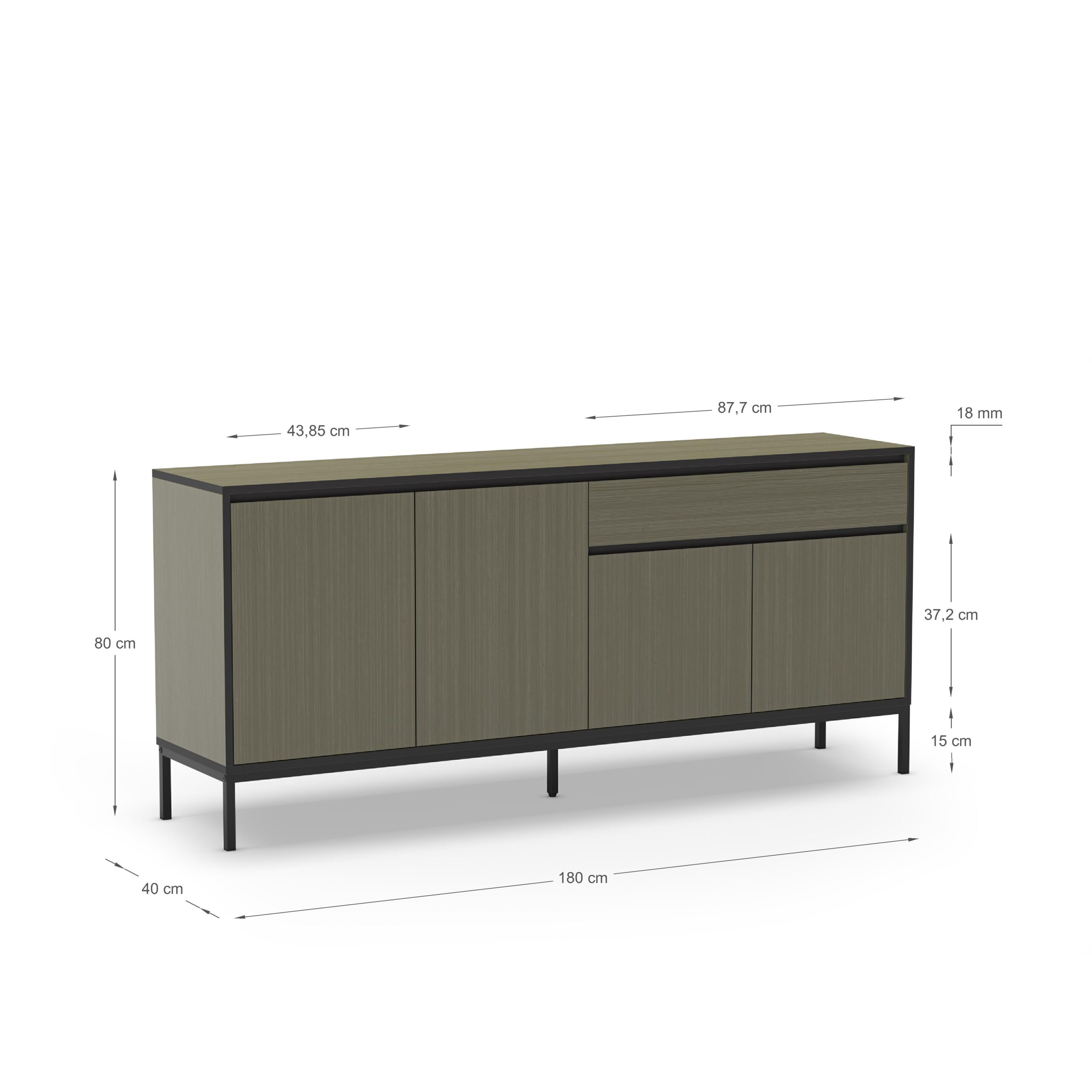 APARADOR LORENZA 4P1C 180CM VERDE/NEGRO PATA METAL - Imagen 3