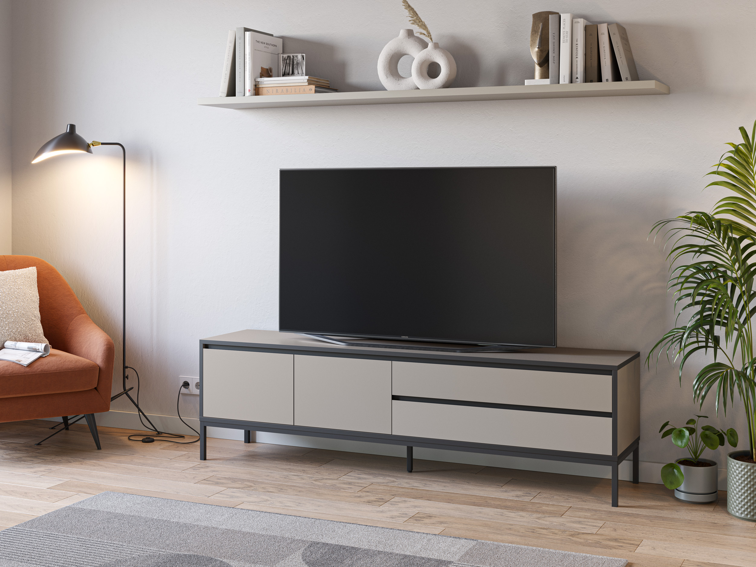 MUEBLE TV LORENZA 2P2C 180CM CREMA/NEGRO PATA META - Imagen 3