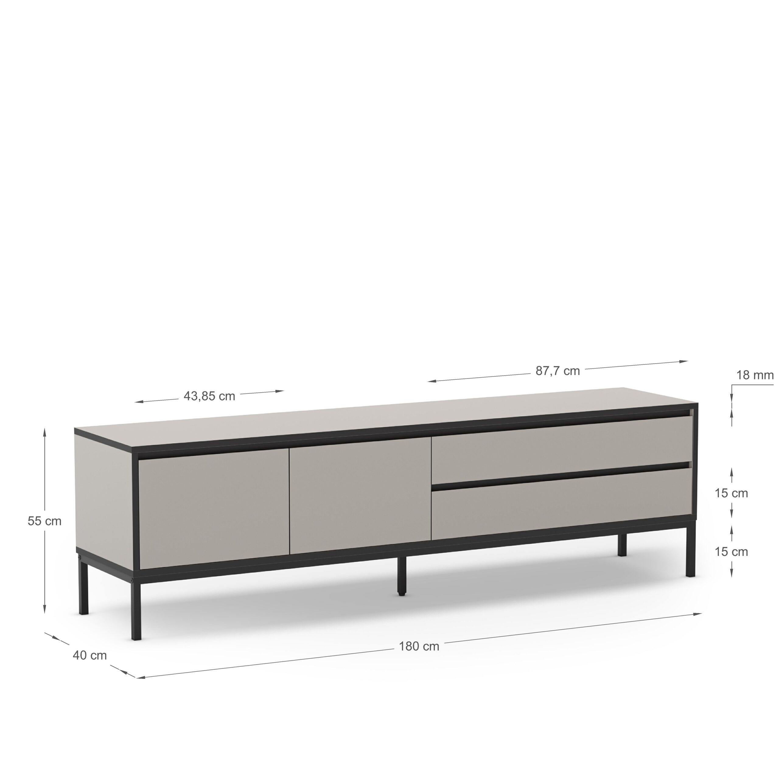 MUEBLE TV LORENZA 2P2C 180CM CREMA/NEGRO PATA META - Imagen 4