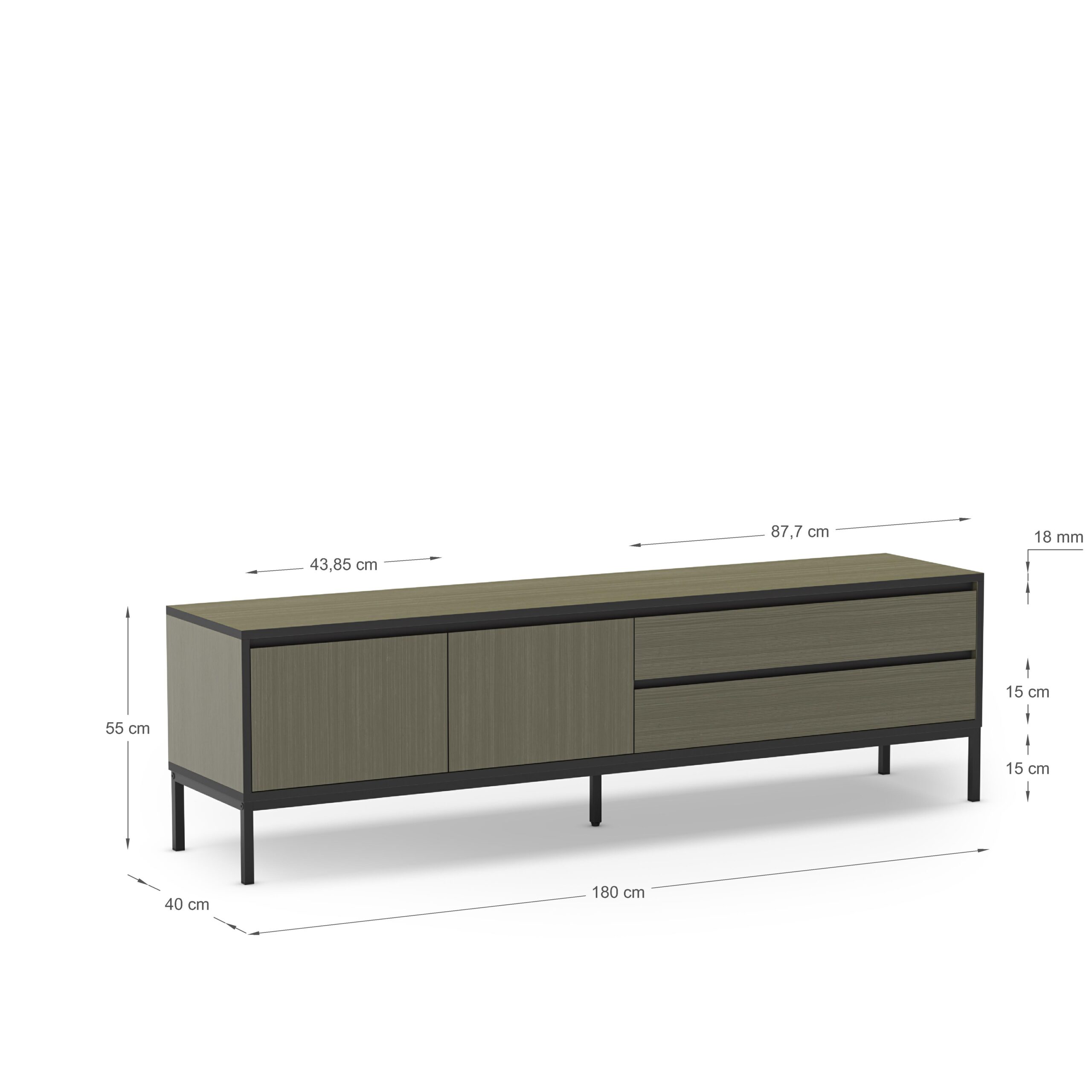 MUEBLE TV LORENZA 2P2C 180CM VERDE/NEGRO PATA META - Imagen 2