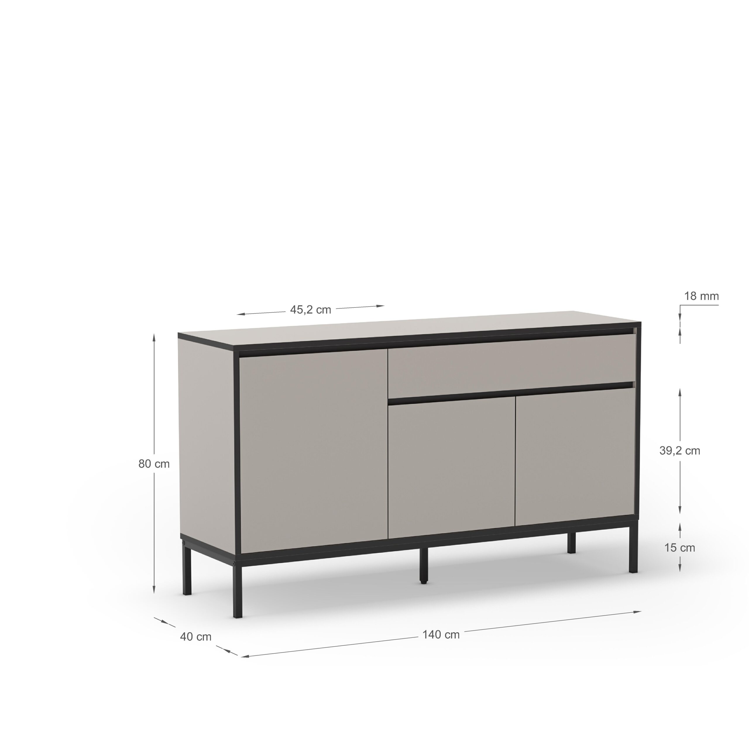 APARADOR LORENZA 3P1C 140CM CREMA/NEGRO PATA METAL - Imagen 2