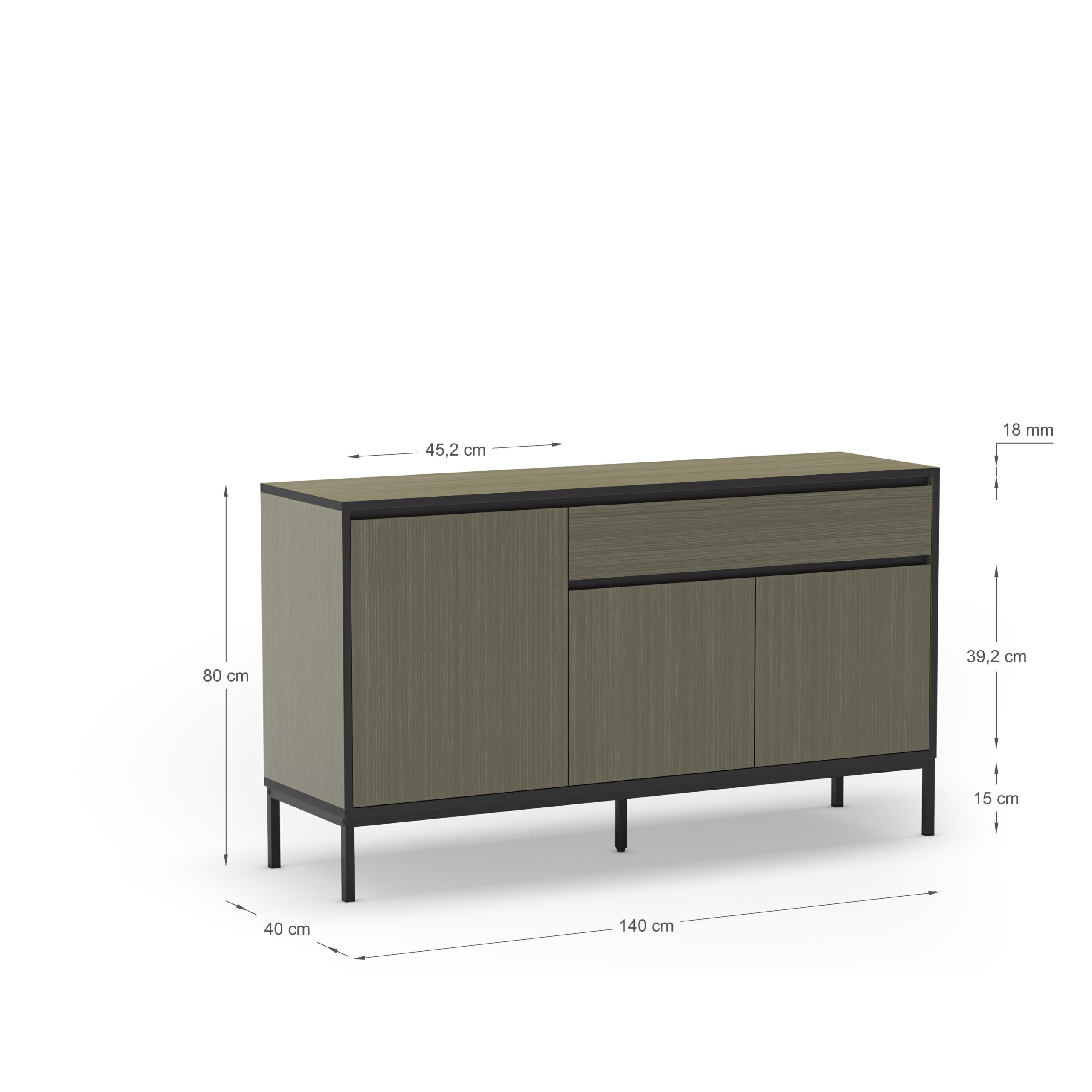 APARADOR LORENZA 3P1C 140CM VERDE/NEGRO PATA METAL - Imagen 3