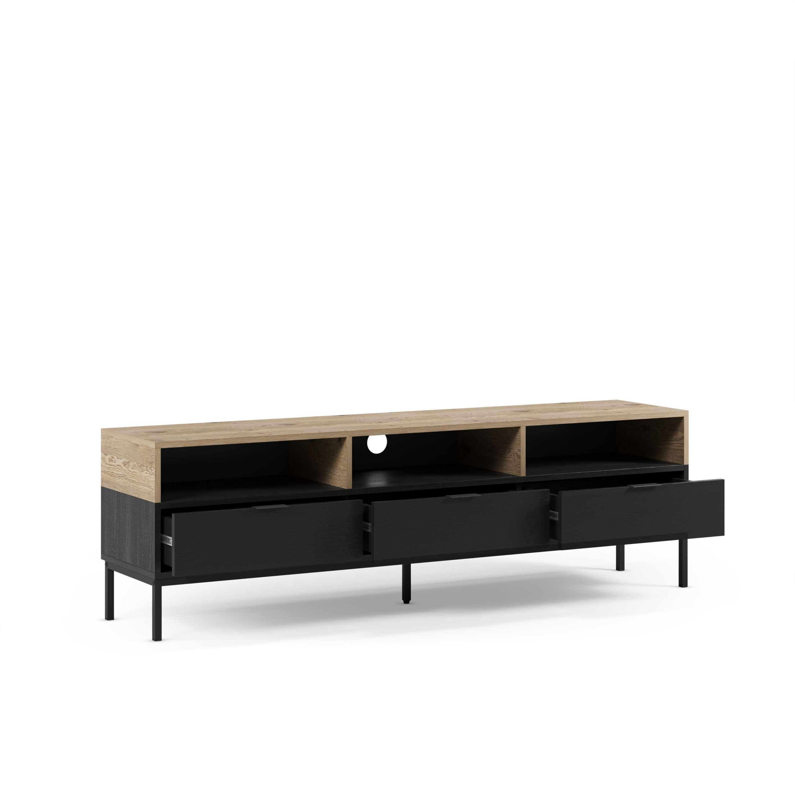 MUEBLE TV MARION 3C3H 180CM ROBLE-K/NEGRO PATA MET - Imagen 3