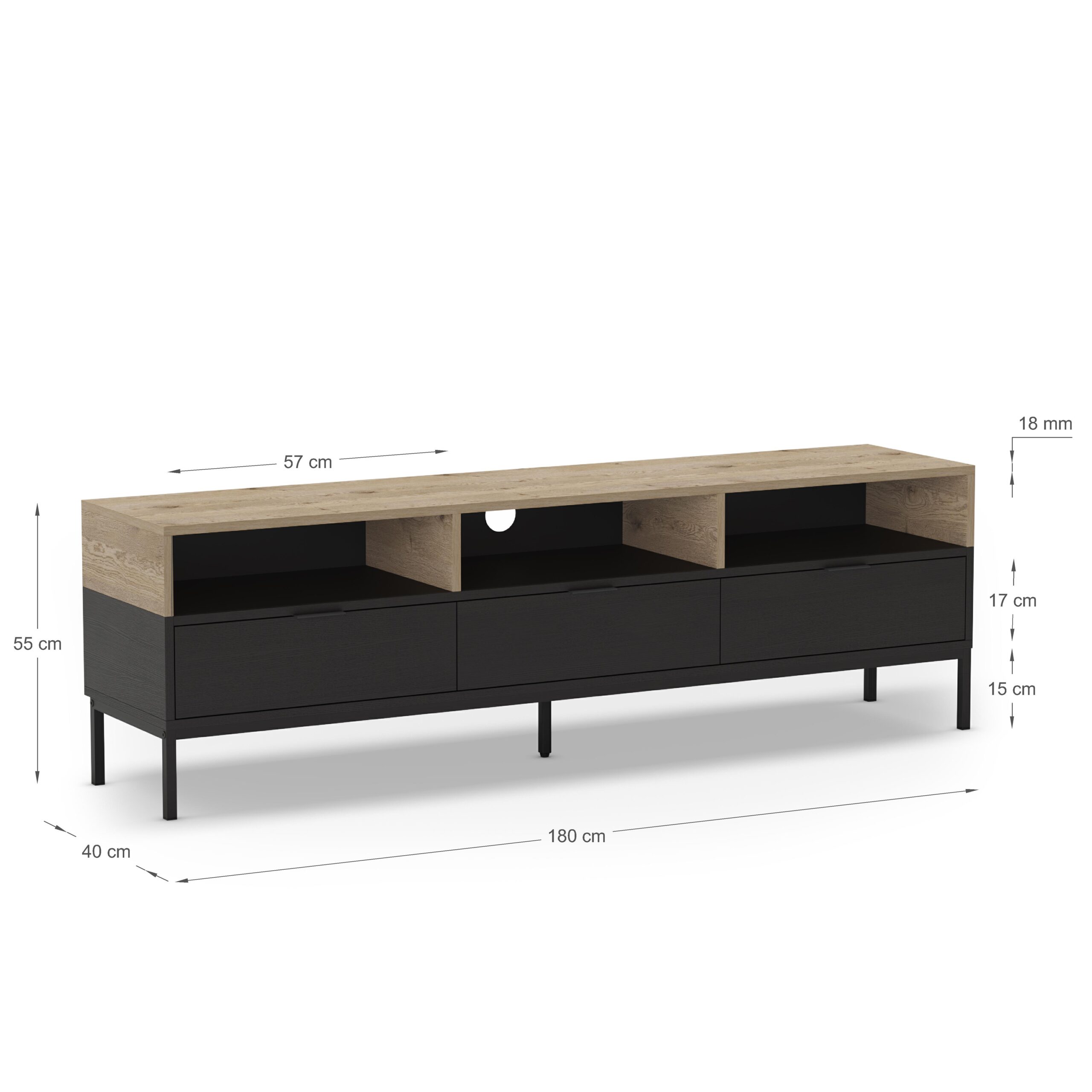 MUEBLE TV MARION 3C3H 180CM ROBLE-K/NEGRO PATA MET - Imagen 5