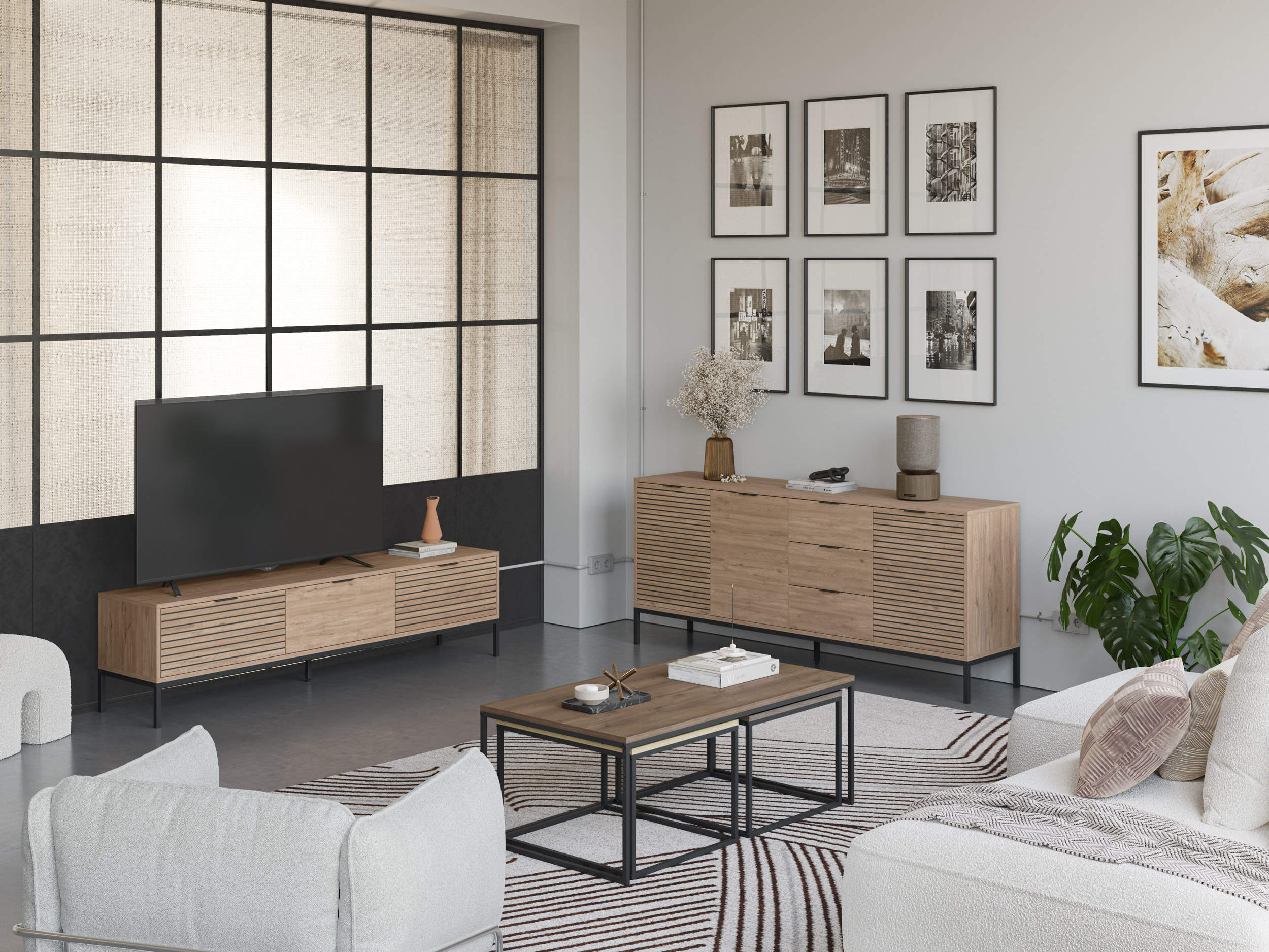 MUEBLE TV ARIEL 3C 180CM SEPET PATA METAL - Imagen 3