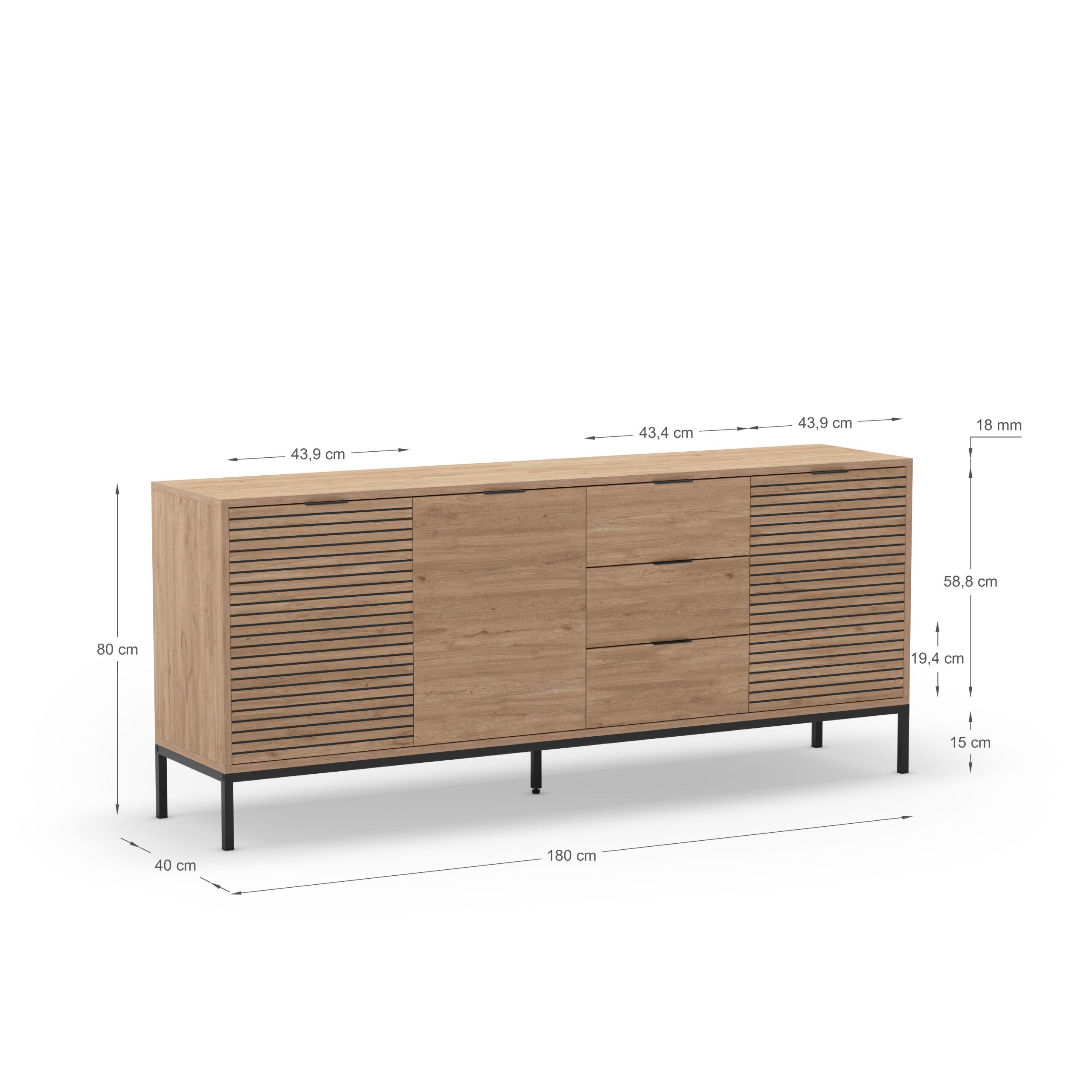 APARADOR ARIEL 3P3C 180CM SEPET PATA METAL - Imagen 5