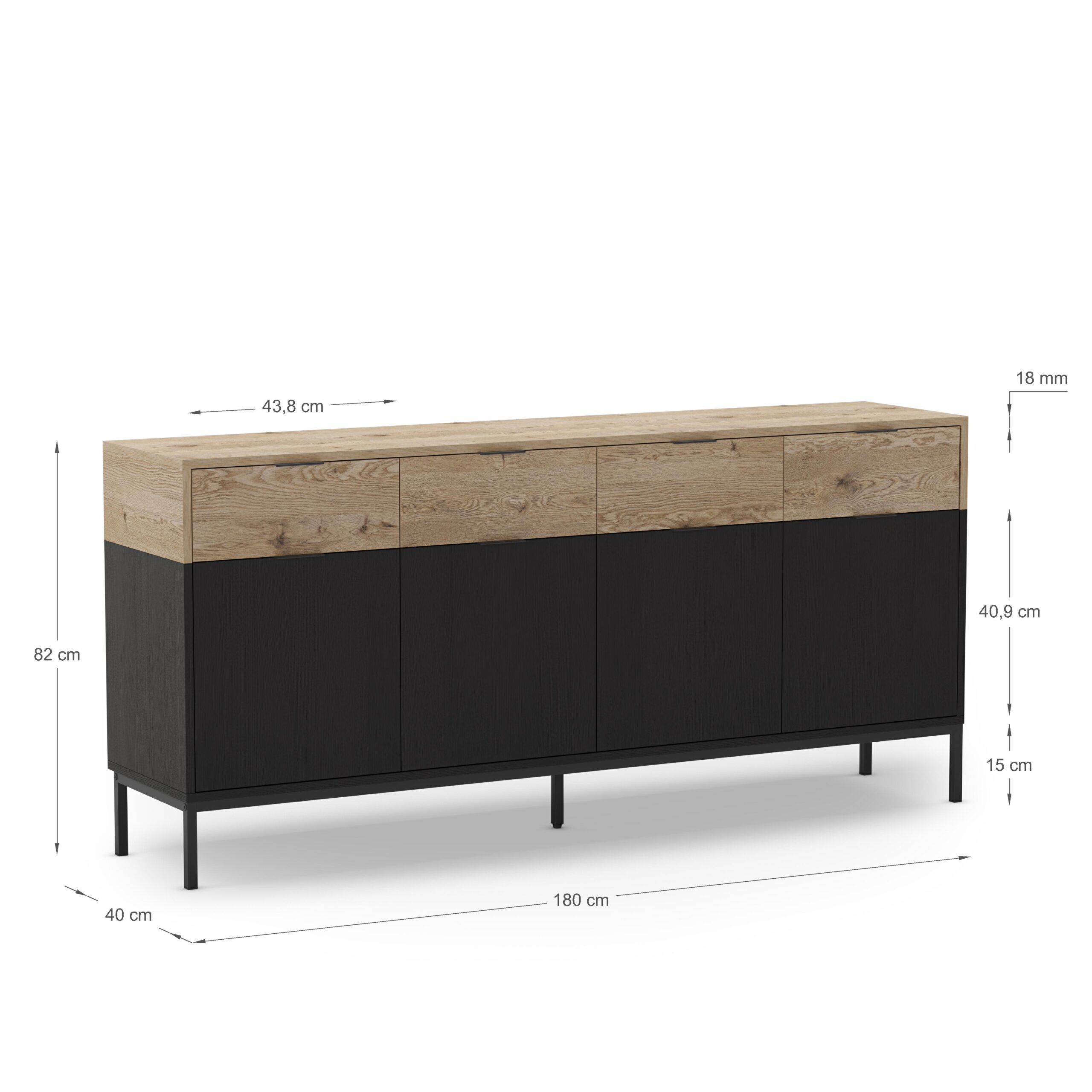 APARADOR MARION 4P4C 180CM ROBLE-K/NEGRO PATA META - Imagen 5