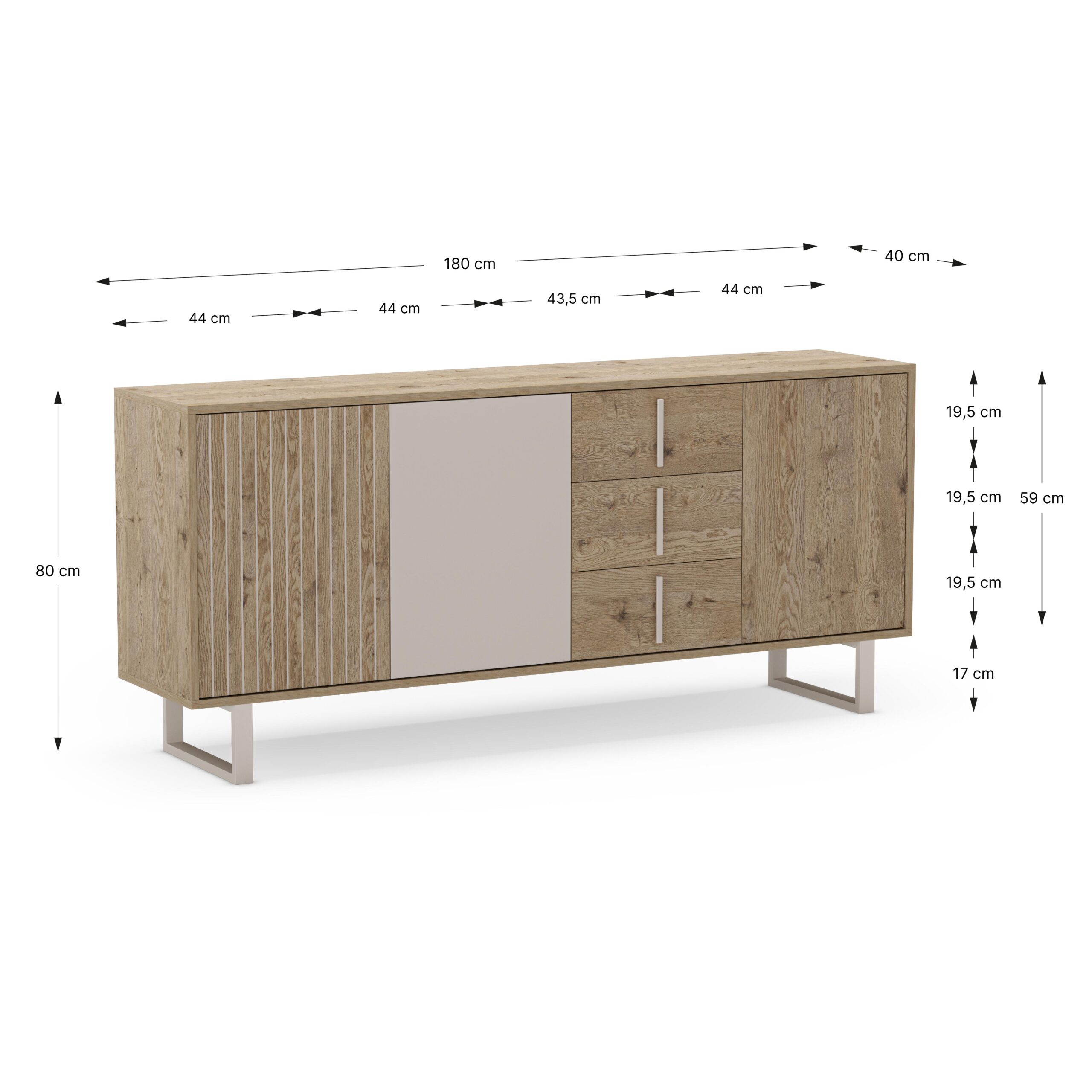 APARADOR MILLAY 3P3C 180CM ROBLE-K/GRIS - Imagen 5