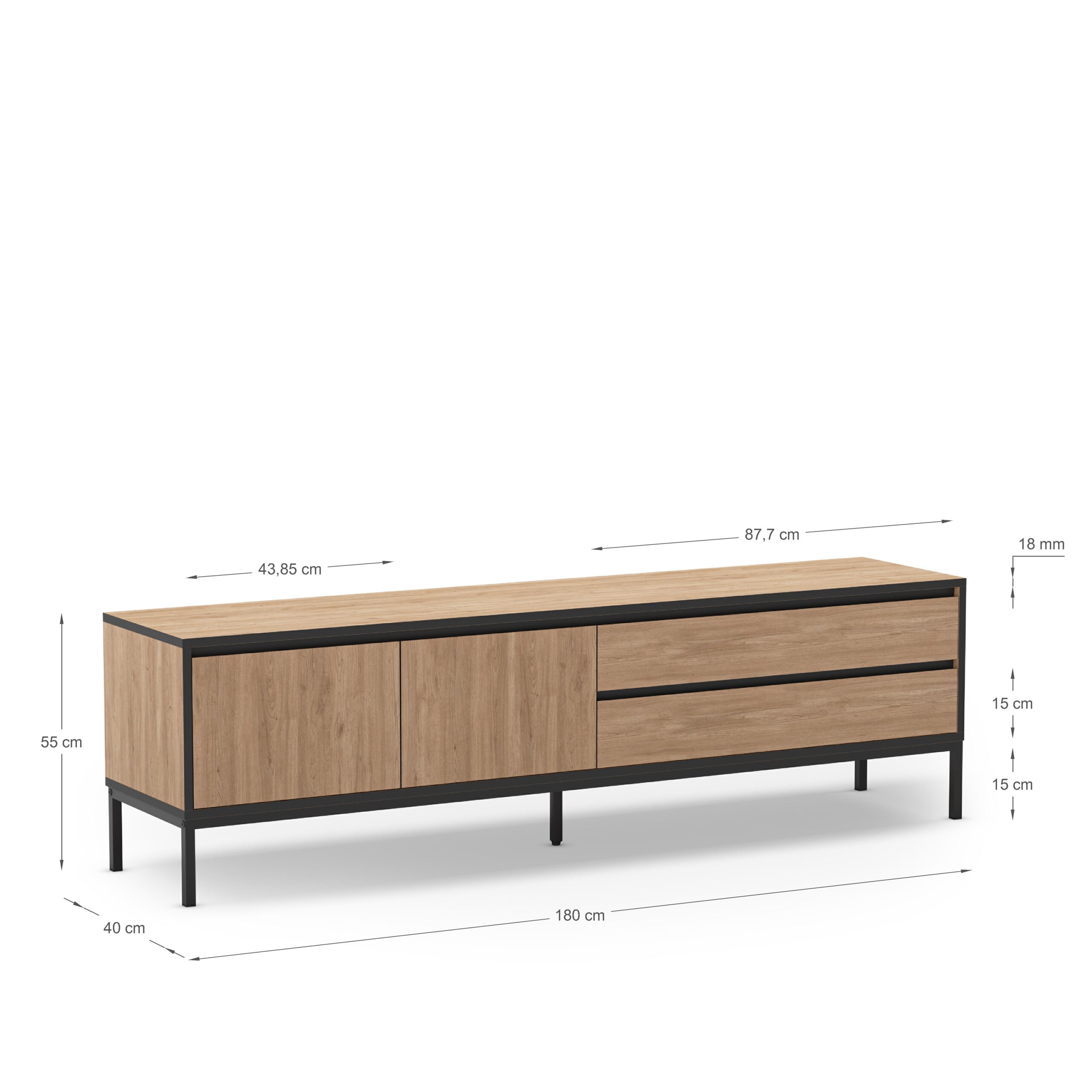 MUEBLE TV LORENZA 2P2C 180CM SEPET/NEGRO PATA META - Imagen 2