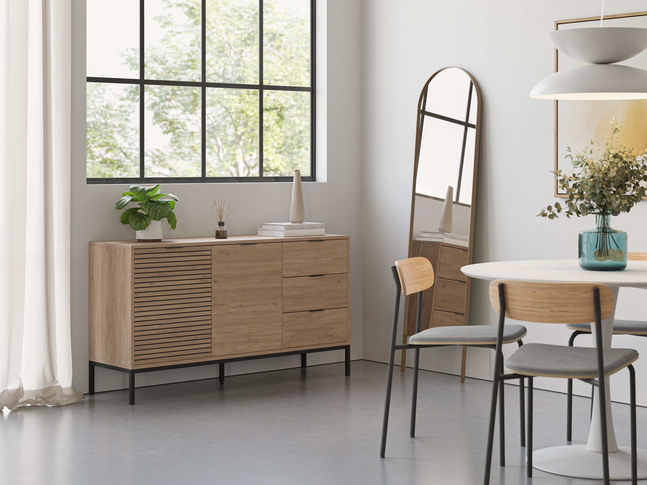 APARADOR ARIEL 2P3C 140CM SEPET PATA METAL - Imagen 3