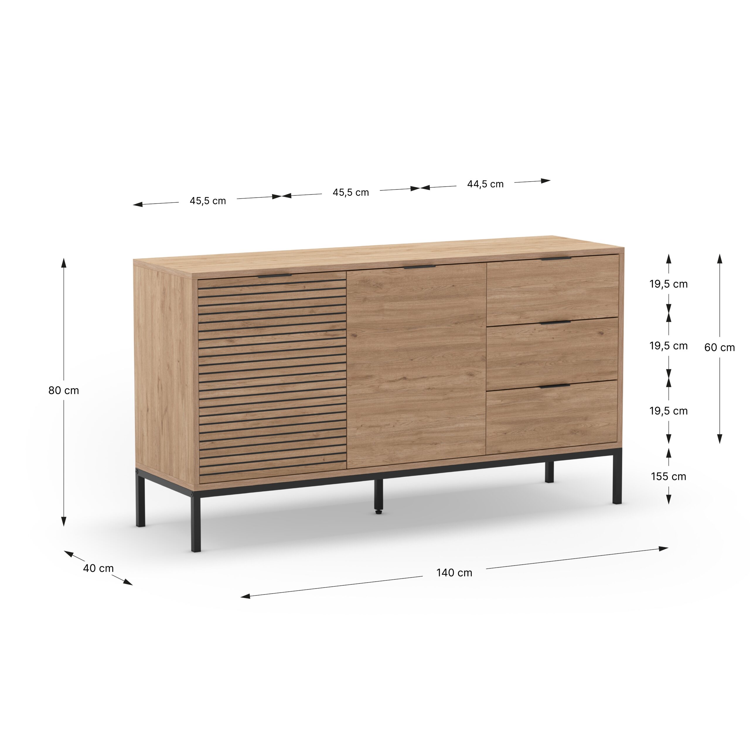 APARADOR ARIEL 2P3C 140CM SEPET PATA METAL - Imagen 4