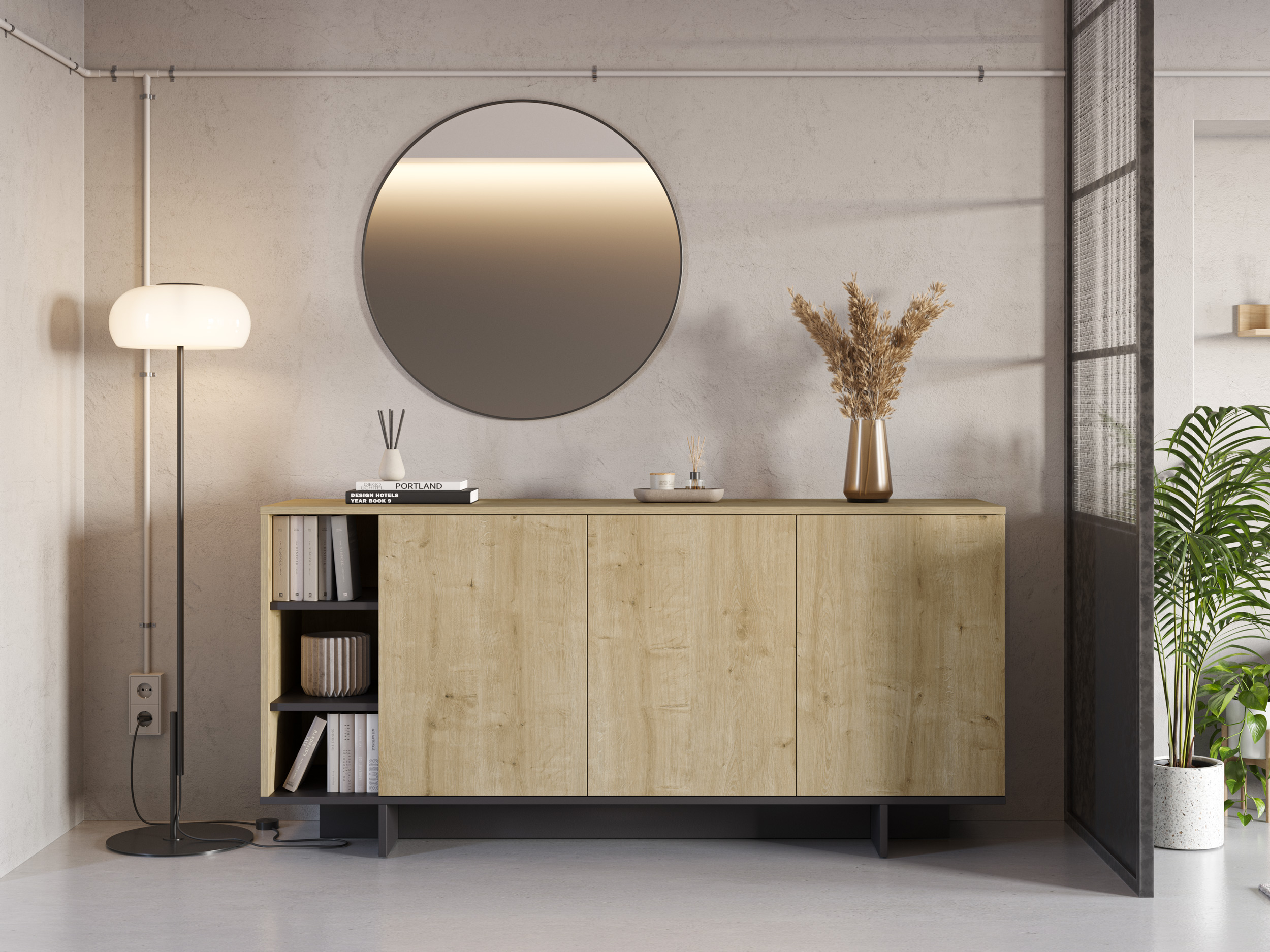 APARADOR CEQUOIA 3P3H 170CM ROBLE/NEGRO SILKY - Imagen 3