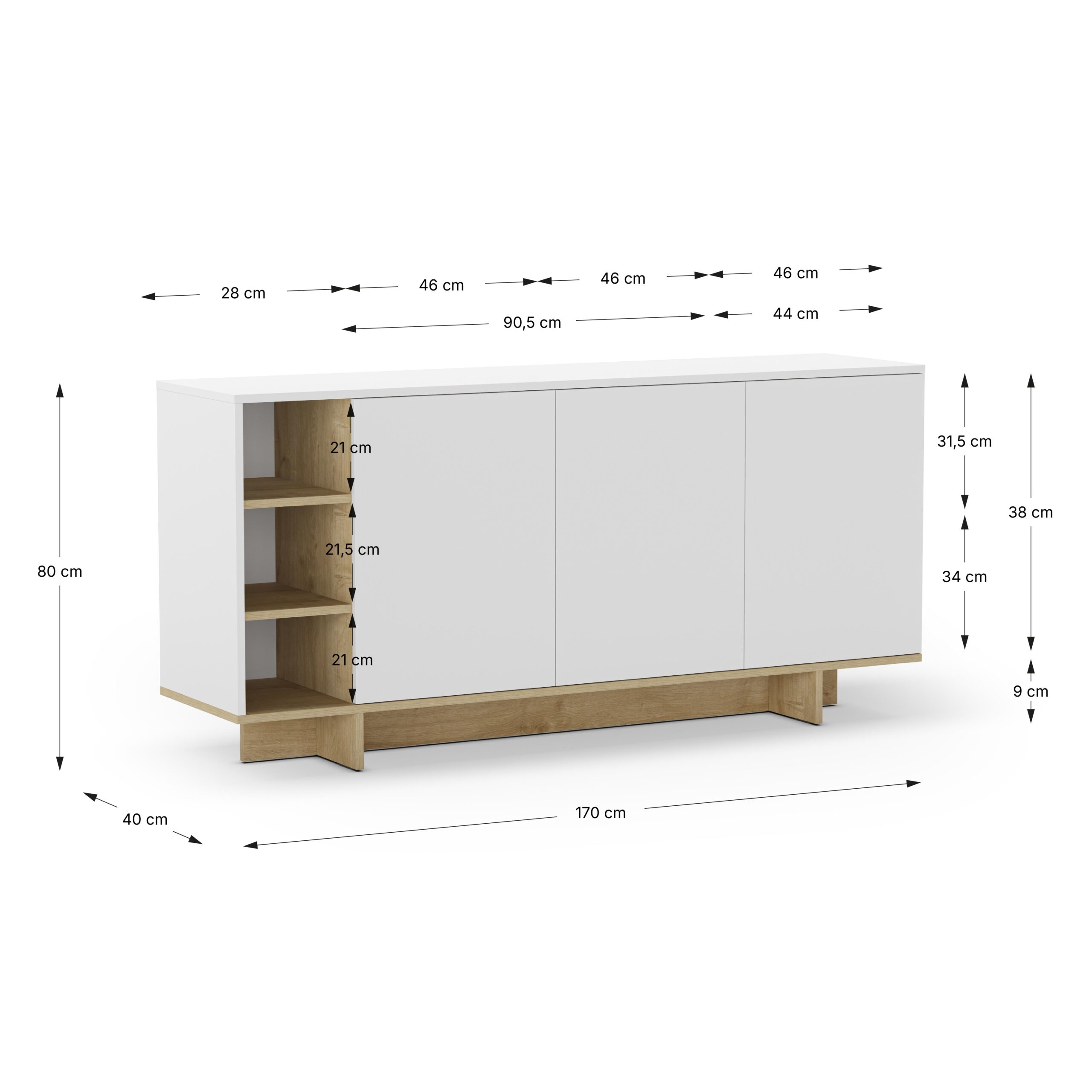 APARADOR CEQUOIA 3P3H 170CM ROBLE/NEGRO SILKY - Imagen 4